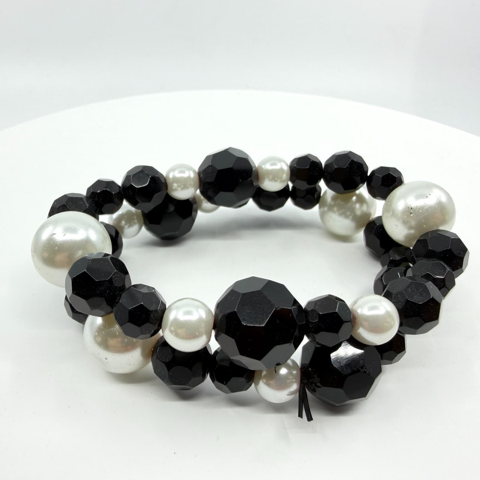 Gothic Black Chunky Faux Pearl Stretch Bracelet Layering Goth Statement Gift - Thumbnail 2