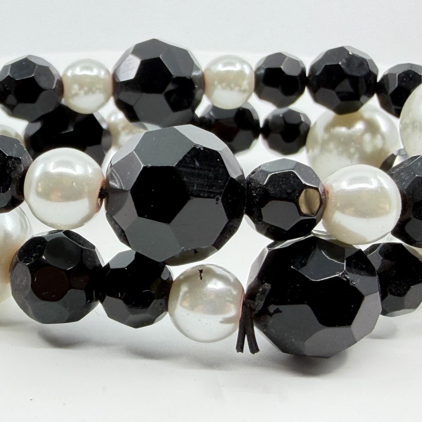 Gothic Black Chunky Faux Pearl Stretch Bracelet Layering Goth Statement Gift - Thumbnail 7