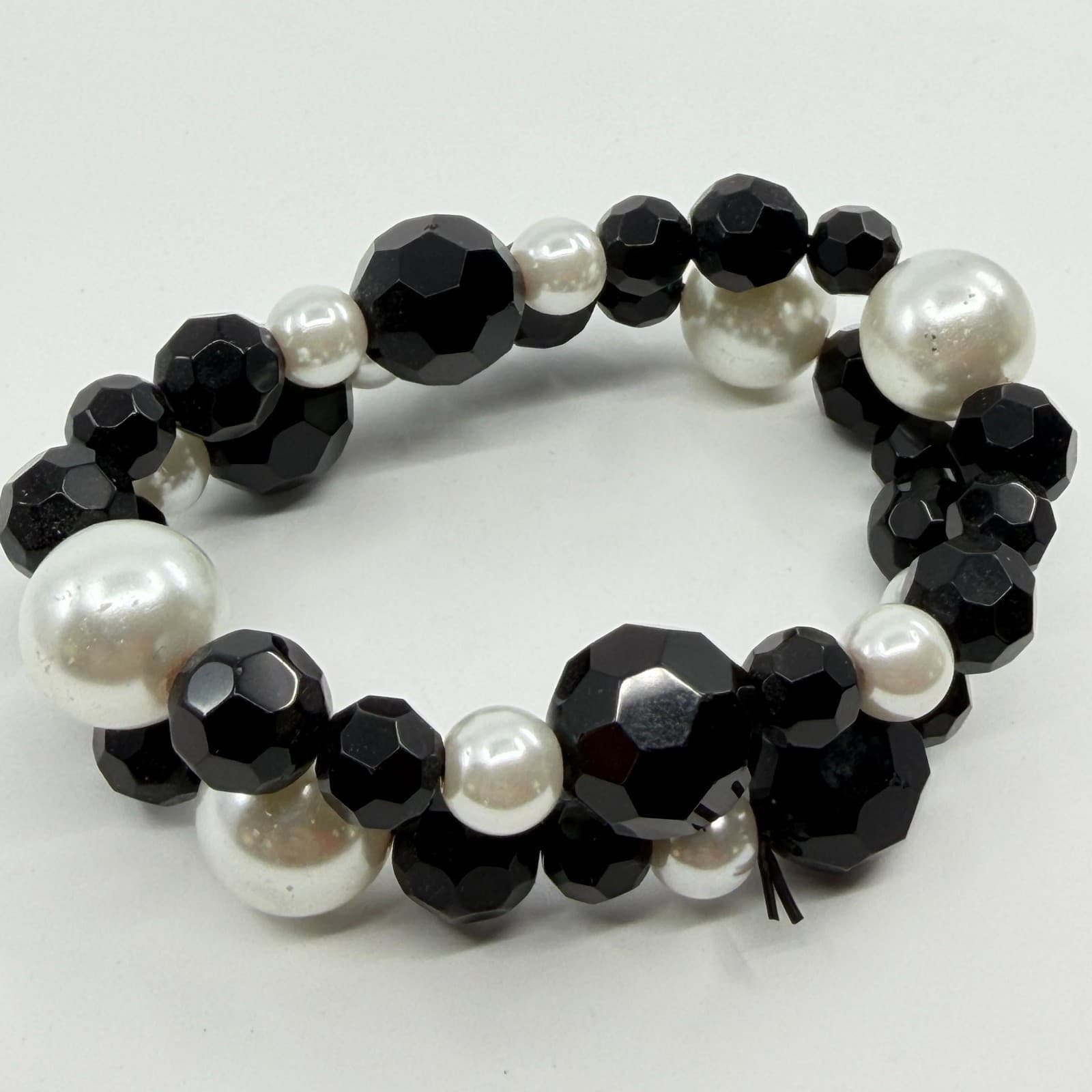 Gothic Black Chunky Faux Pearl Stretch Bracelet Layering Goth Statement Gift - Thumbnail 4