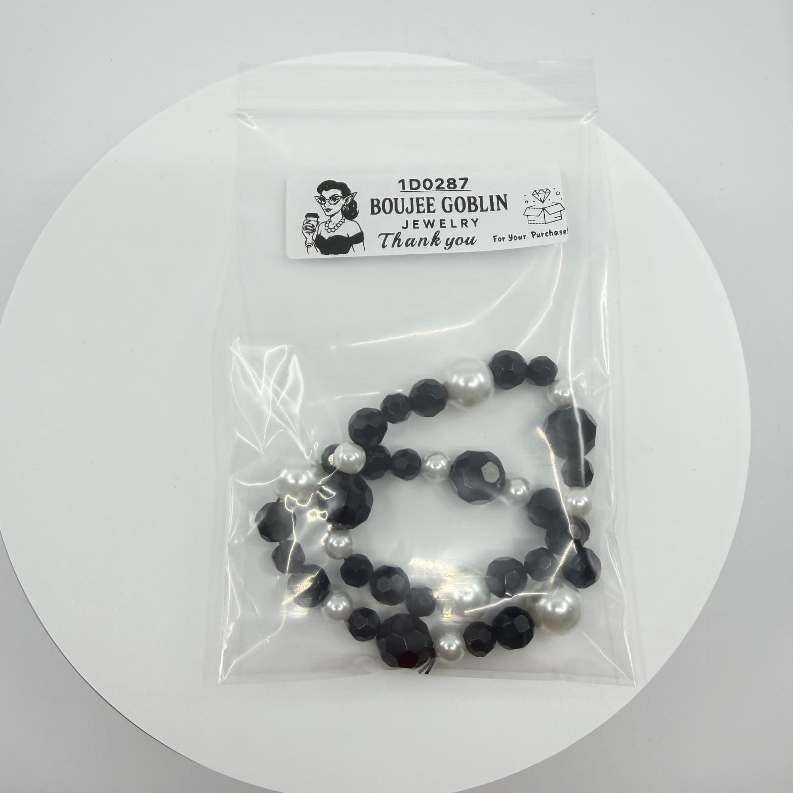 Gothic Black Chunky Faux Pearl Stretch Bracelet Layering Goth Statement Gift - Thumbnail 10