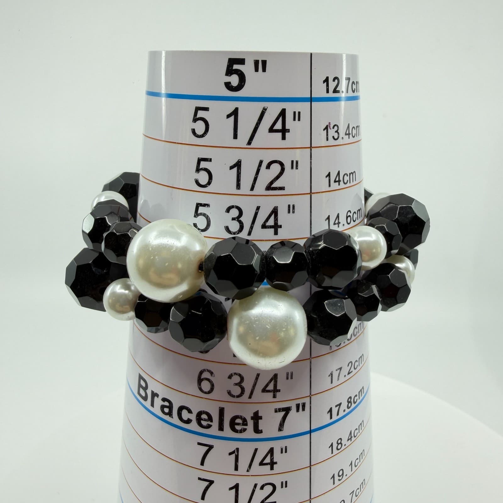 Gothic Black Chunky Faux Pearl Stretch Bracelet Layering Goth Statement Gift - Thumbnail 9