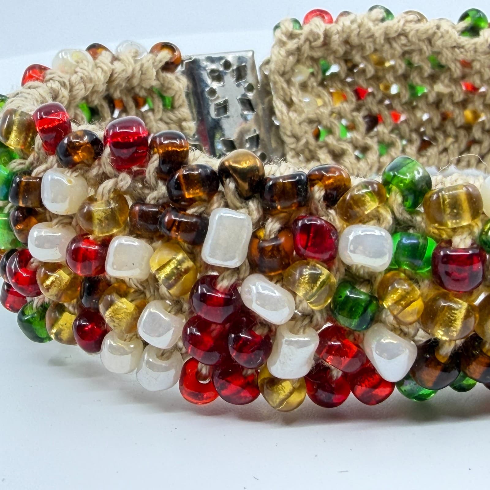 Boho Macrame Multi Color Glass Seed Bead Chunky Statement Bracelet Festival - Thumbnail 6