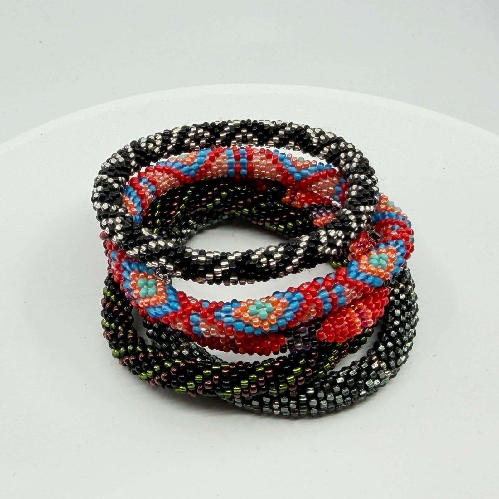Seed Beads Roll On Bangle Bracelet Stack Colorful Goth Statement Gift Fashion - Thumbnail 5