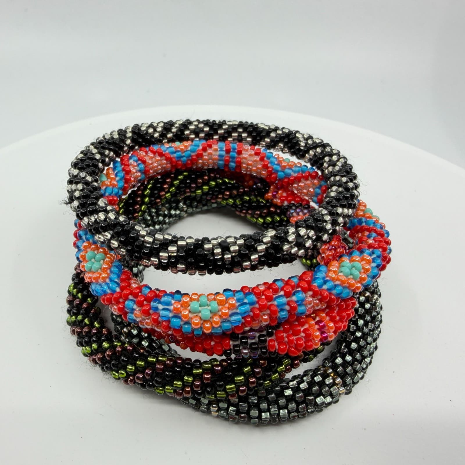 Seed Beads Roll On Bangle Bracelet Stack Colorful Goth Statement Gift Fashion - Thumbnail 2