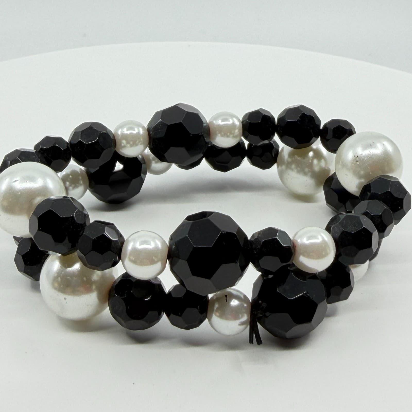 Gothic Black Chunky Faux Pearl Stretch Bracelet Layering Goth Statement Gift - Thumbnail 5