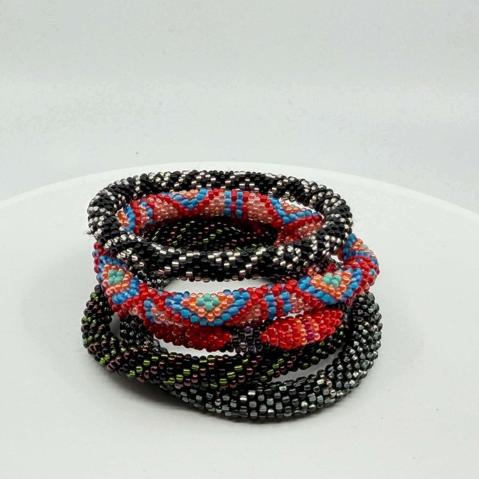 Seed Beads Roll On Bangle Bracelet Stack Colorful Goth Statement Gift Fashion - Thumbnail 6