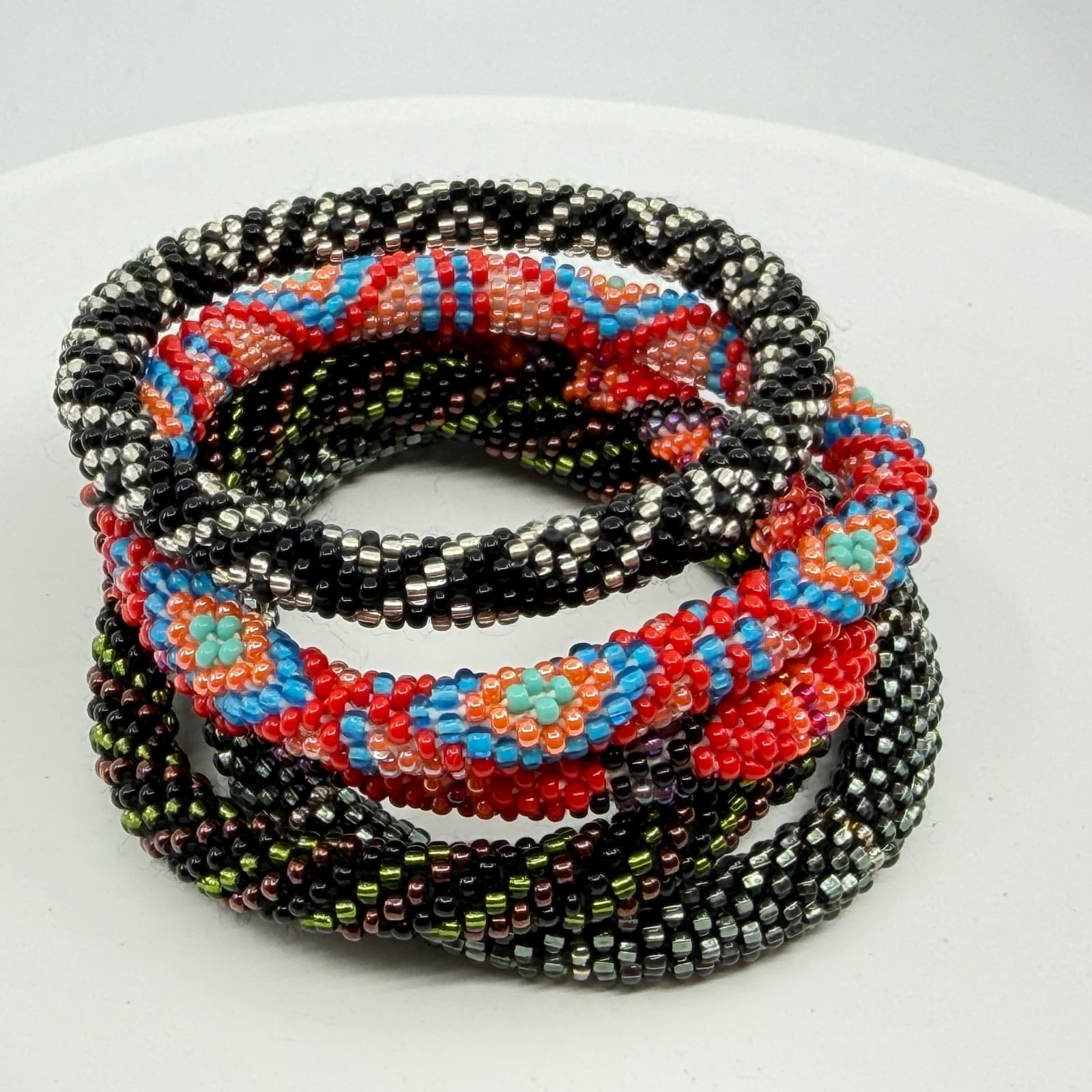 Seed Beads Roll On Bangle Bracelet Stack Colorful Goth Statement Gift Fashion - Thumbnail 4
