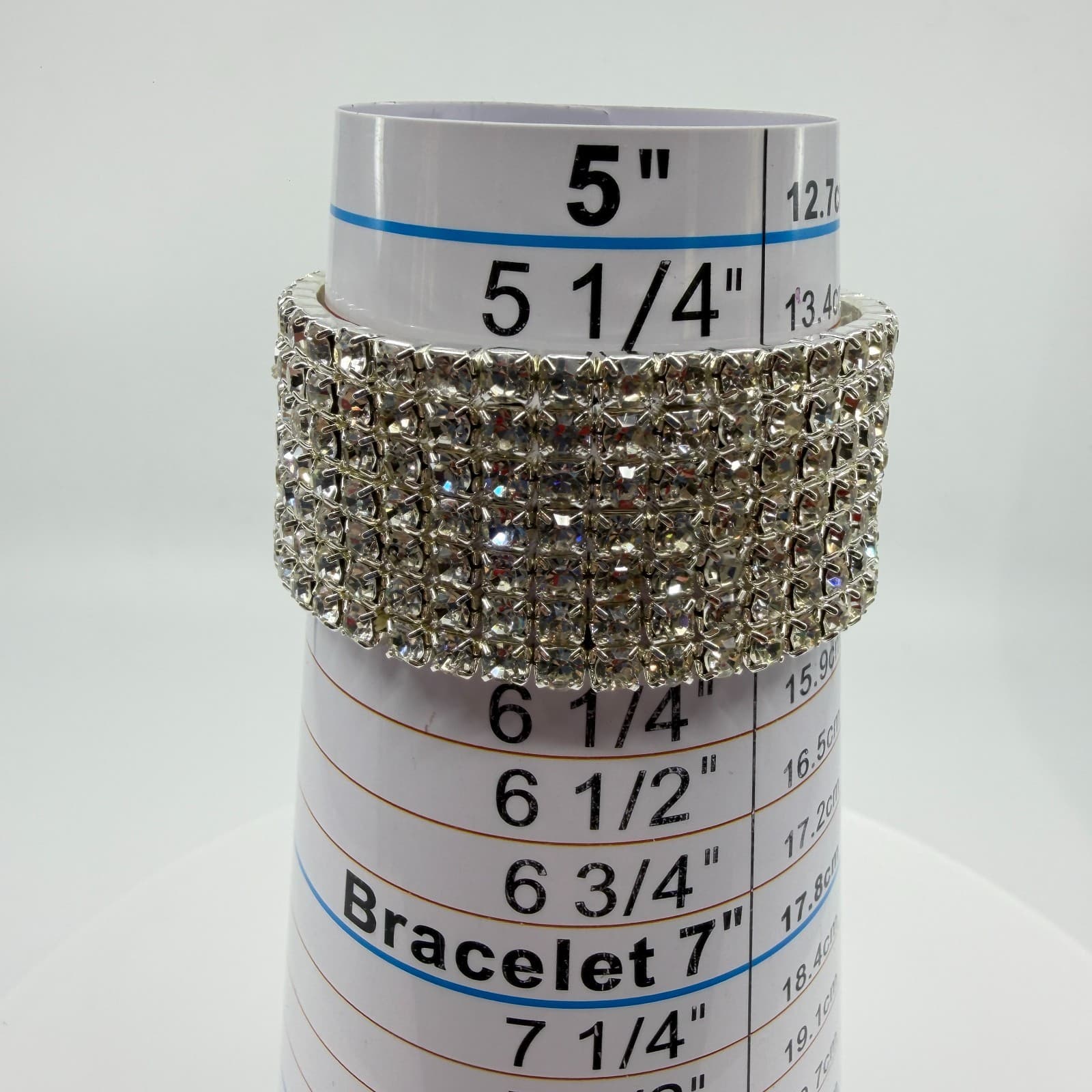Chunky Silver Tone Rhinestone Wide Multi Row Elastic Cuff Stretch Bracelet Gift - Thumbnail 7