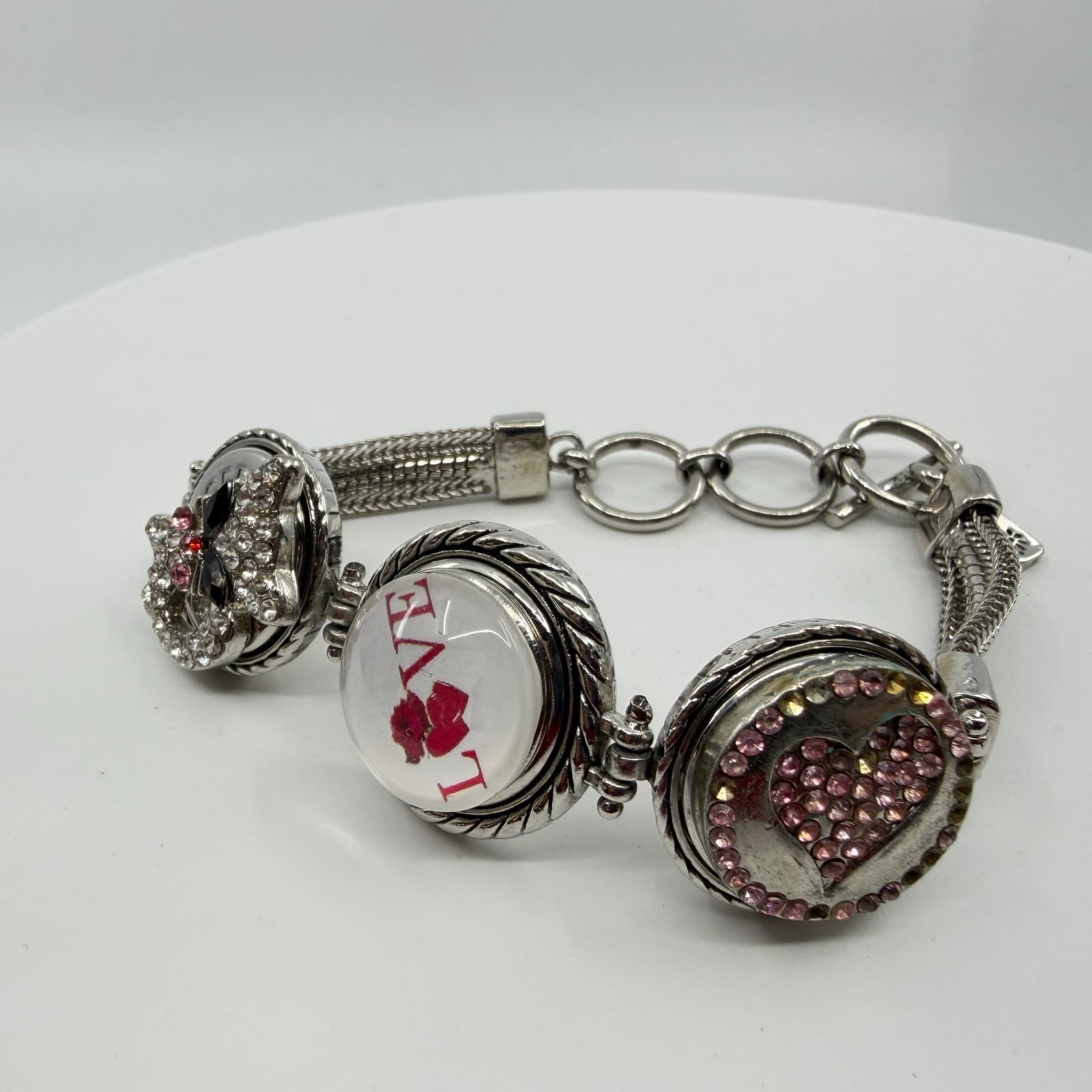 Chunky Crystel Heart Charm Bracelet Love Multi Strand Statement Gift Coquette - Thumbnail 3