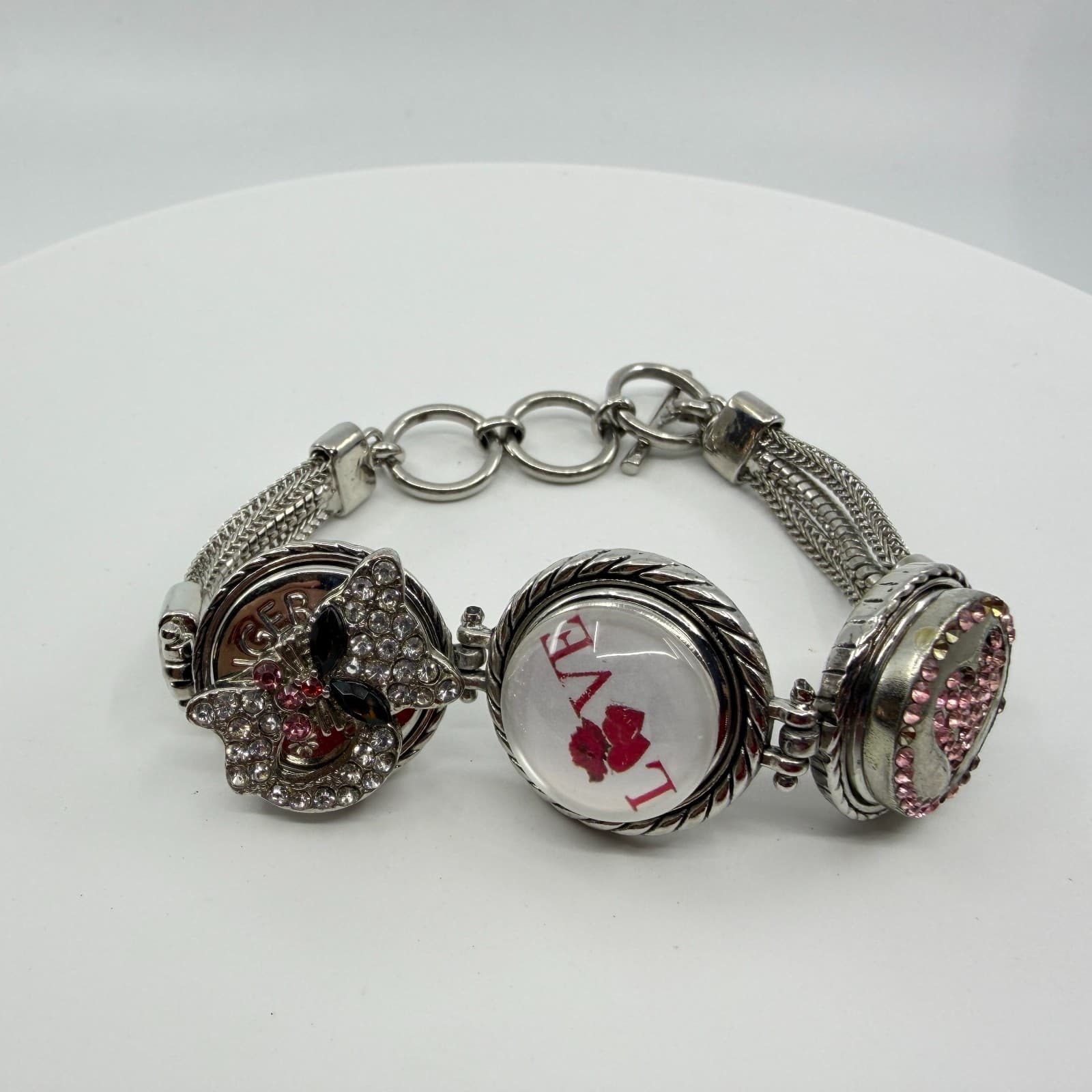 Chunky Crystel Heart Charm Bracelet Love Multi Strand Statement Gift Coquette - Thumbnail 2