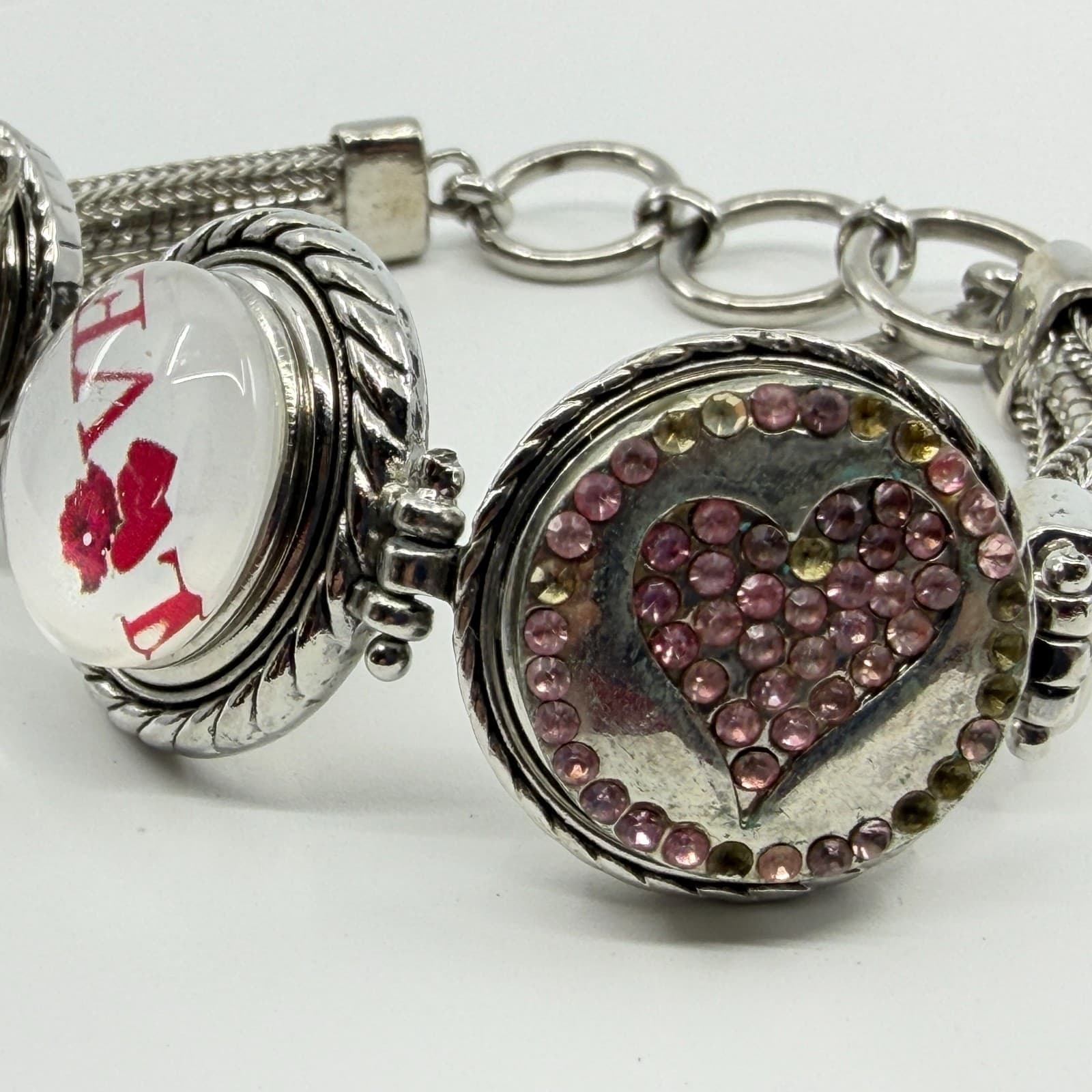 Chunky Crystel Heart Charm Bracelet Love Multi Strand Statement Gift Coquette - Thumbnail 4