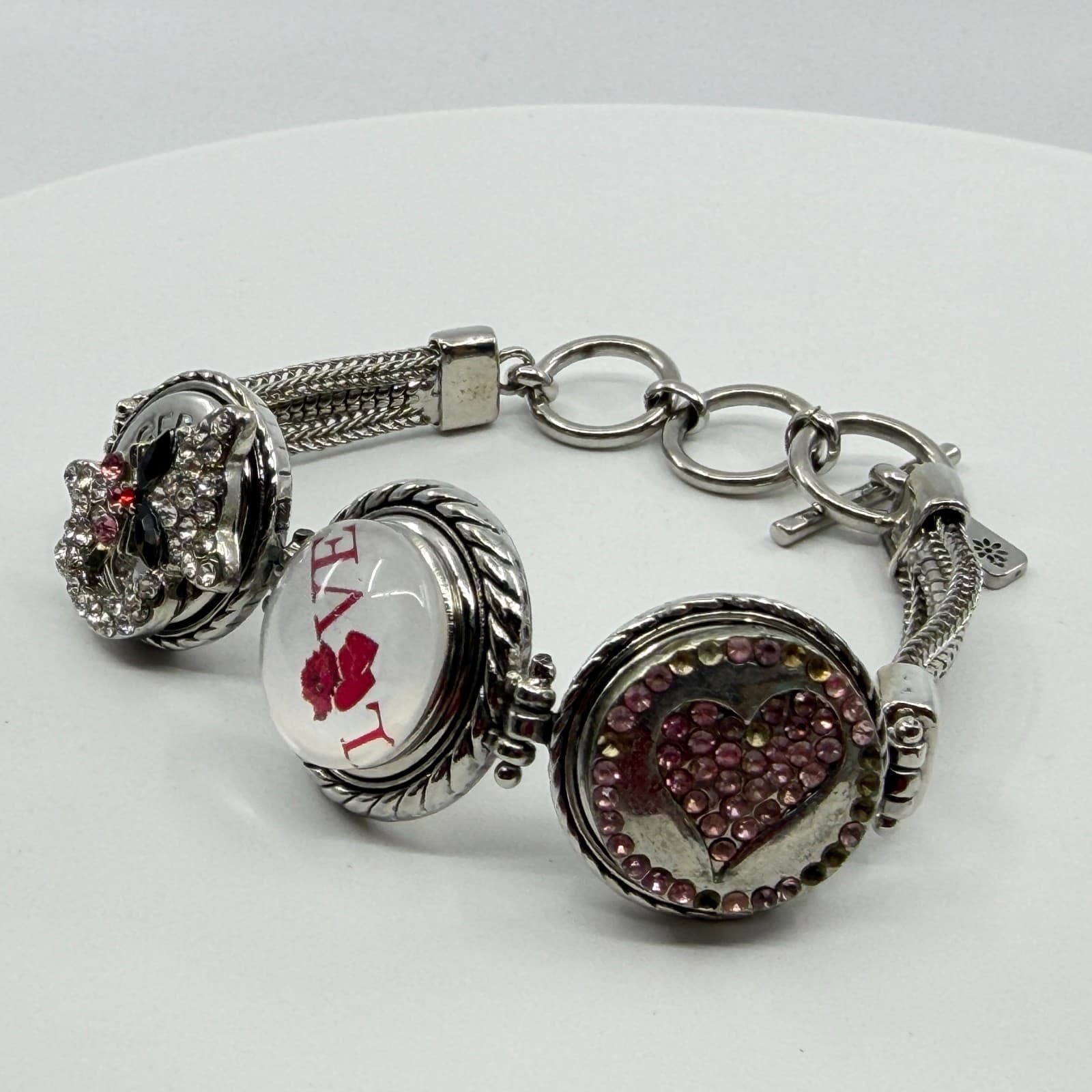 Chunky Crystel Heart Charm Bracelet Love Multi Strand Statement Gift Coquette - Thumbnail 5