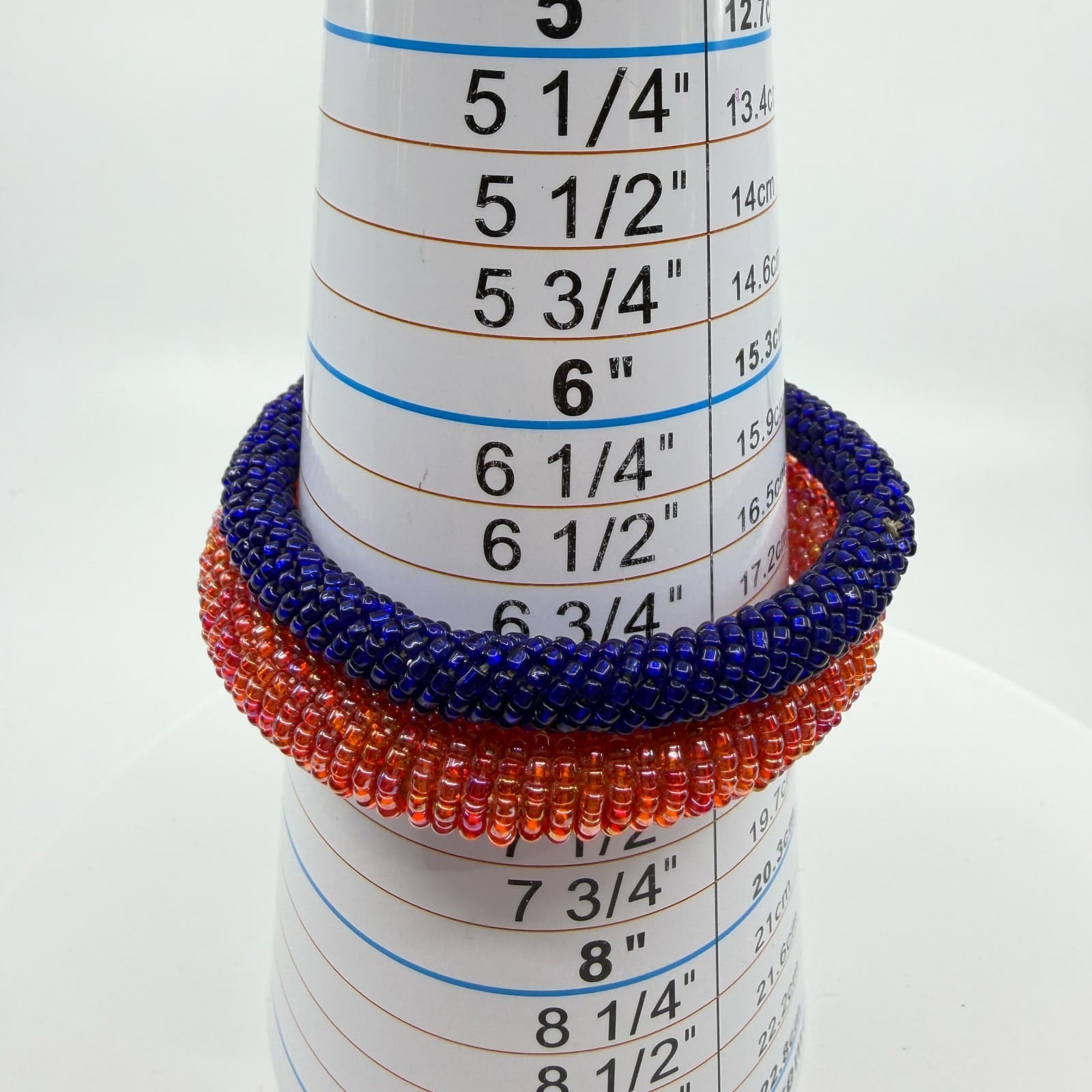 Boho Glass Seed Bead Roll On Bangle Bracelet Set Chunky Blue Pink Statement - Thumbnail 9