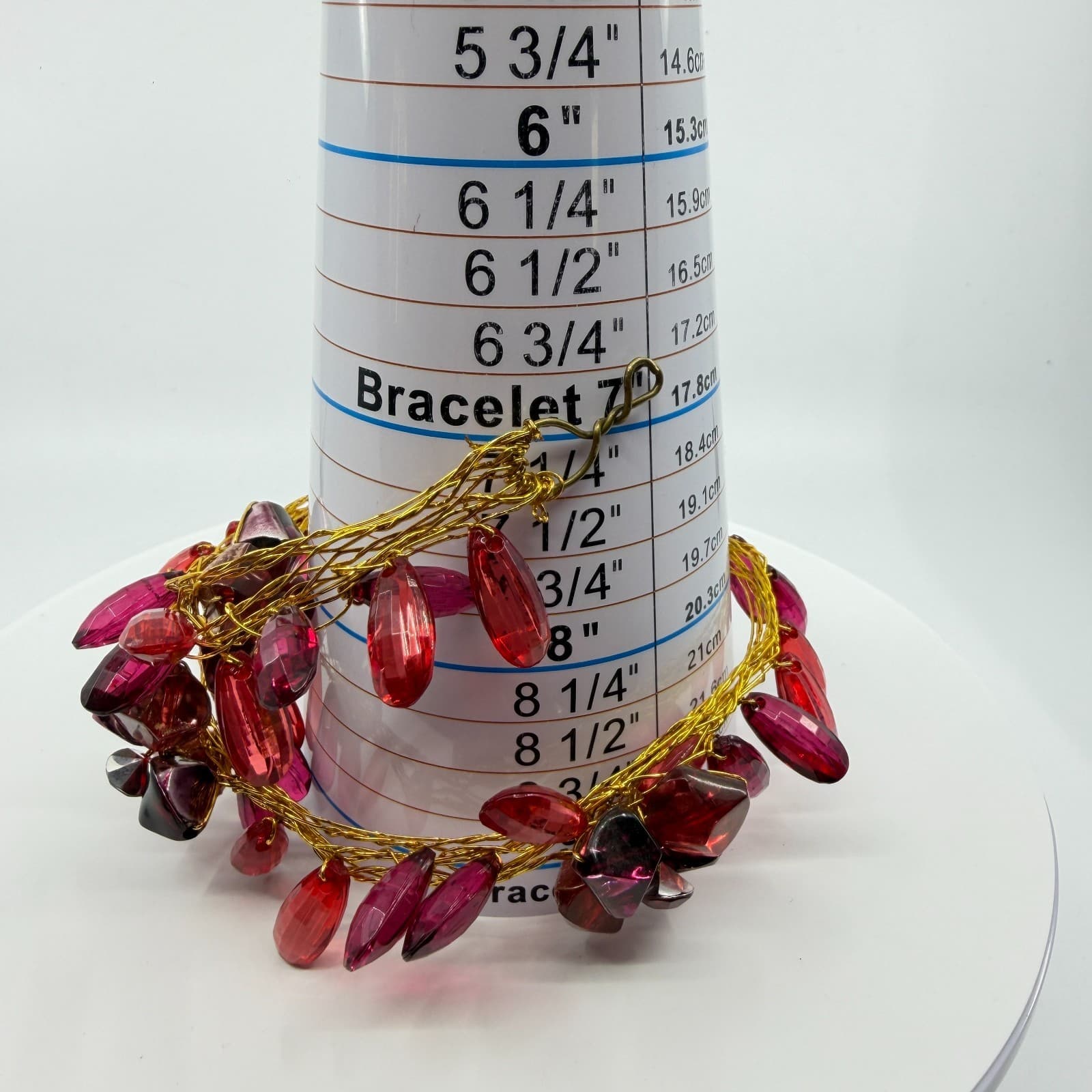 Gothic Red Lucite Statement Cuff Bracelet Chunky Gold Tone Wire Wrapped Layering - Thumbnail 9