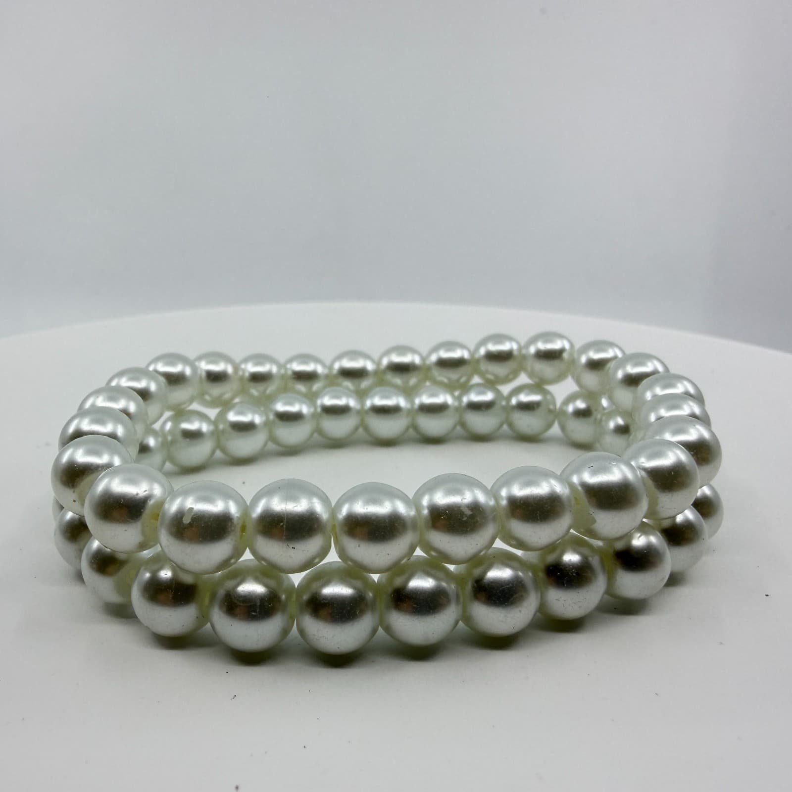 Elegant White Faux Pearl Double Strand Stretch Bracelet Set Chunky Boho Coquette - Thumbnail 2