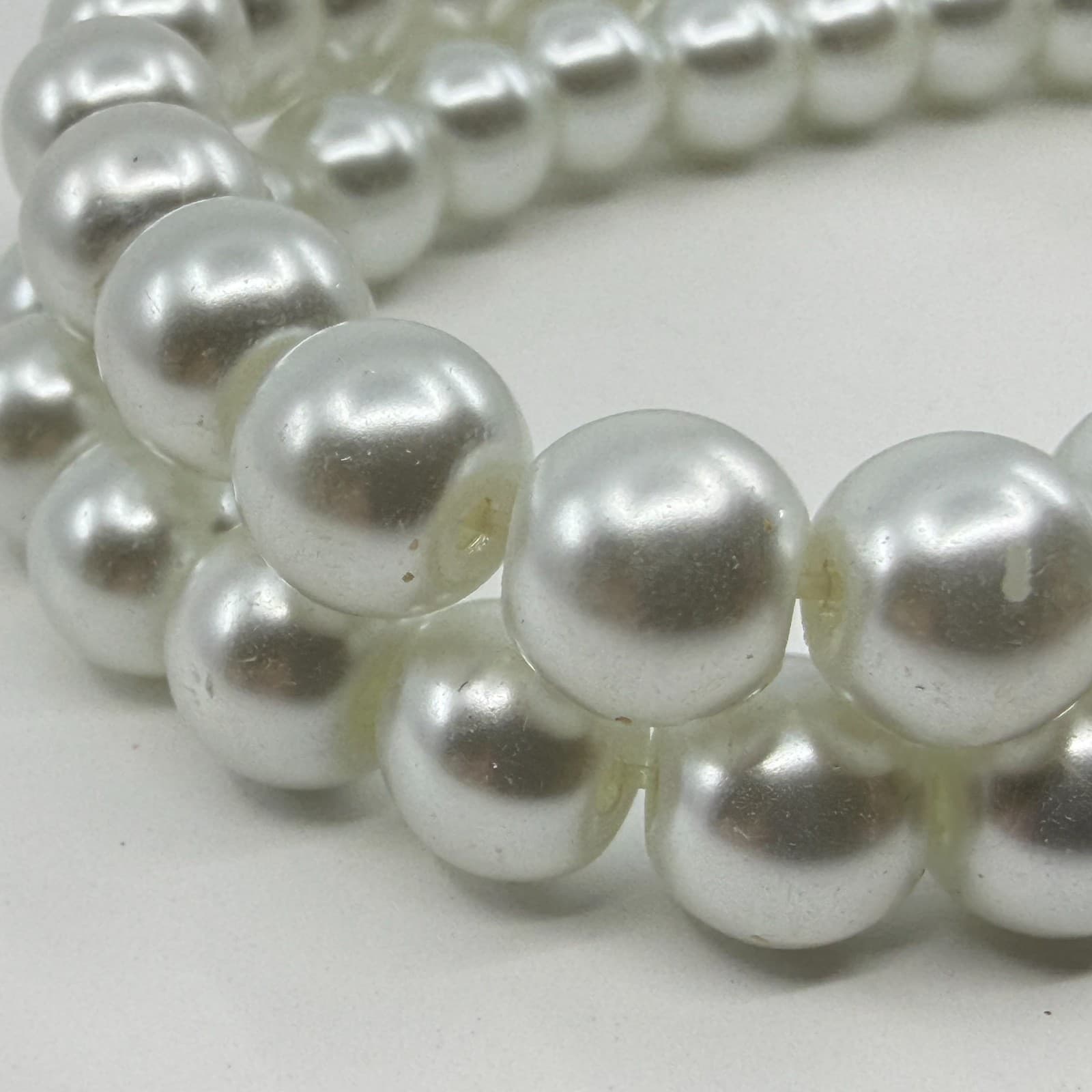 Elegant White Faux Pearl Double Strand Stretch Bracelet Set Chunky Boho Coquette - Thumbnail 3