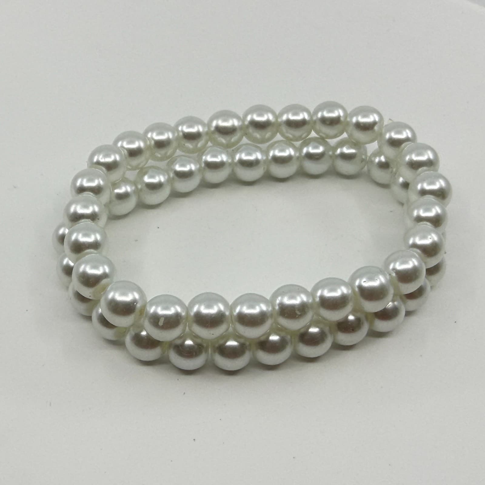 Elegant White Faux Pearl Double Strand Stretch Bracelet Set Chunky Boho Coquette - Thumbnail 5