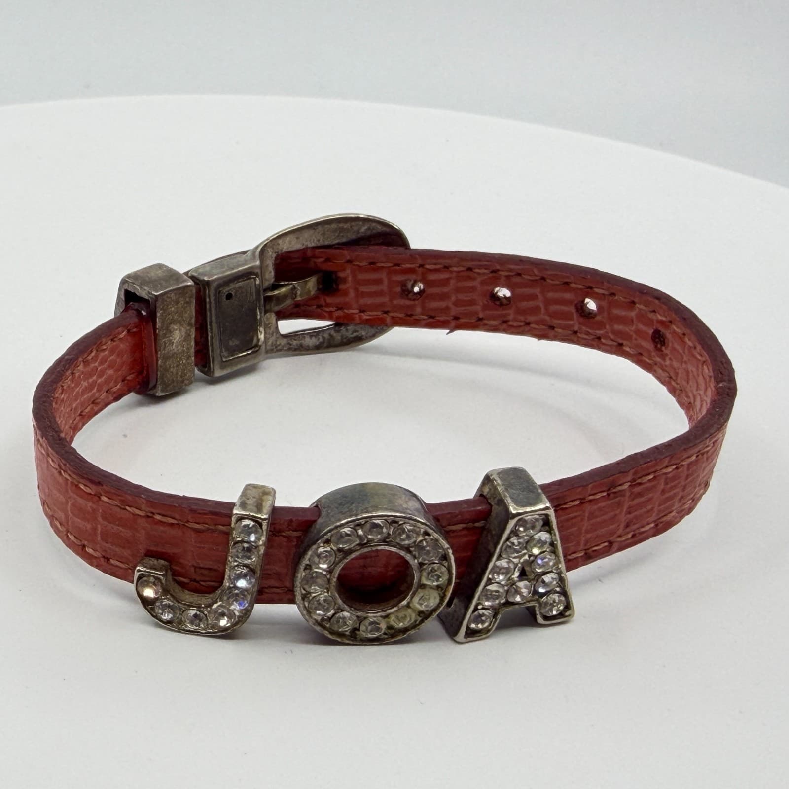 Y2K Pink Faux Alligator Leather Crystel JOA Slider Charm Bracelet Statement 90s - Thumbnail 3