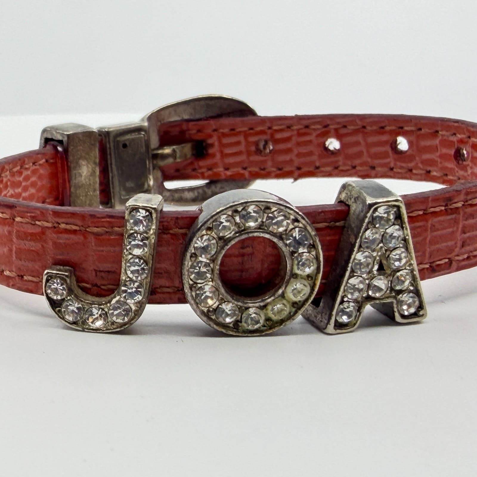Y2K Pink Faux Alligator Leather Crystel JOA Slider Charm Bracelet Statement 90s - Thumbnail 2
