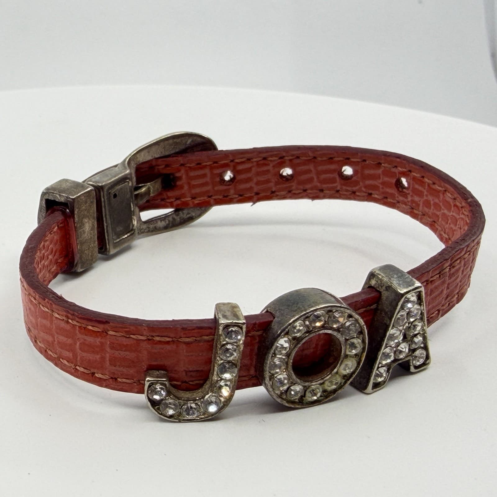 Y2K Pink Faux Alligator Leather Crystel JOA Slider Charm Bracelet Statement 90s - Thumbnail 5