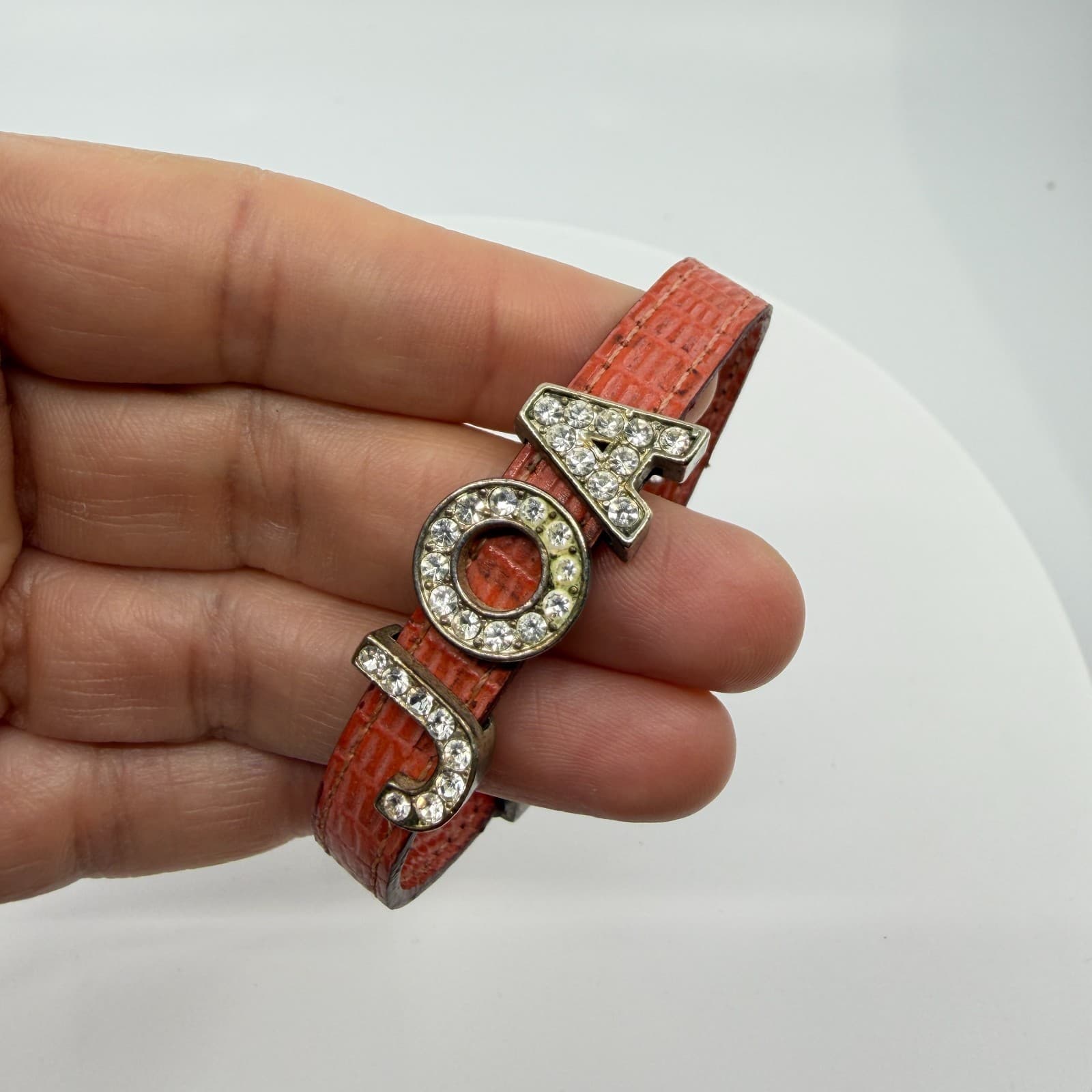 Y2K Pink Faux Alligator Leather Crystel JOA Slider Charm Bracelet Statement 90s - Thumbnail 6