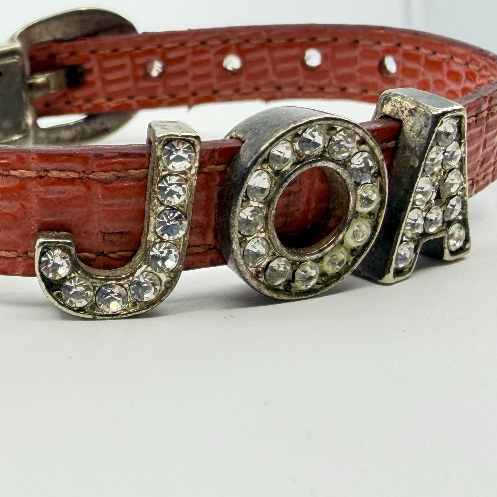 Y2K Pink Faux Alligator Leather Crystel JOA Slider Charm Bracelet Statement 90s - Thumbnail 4