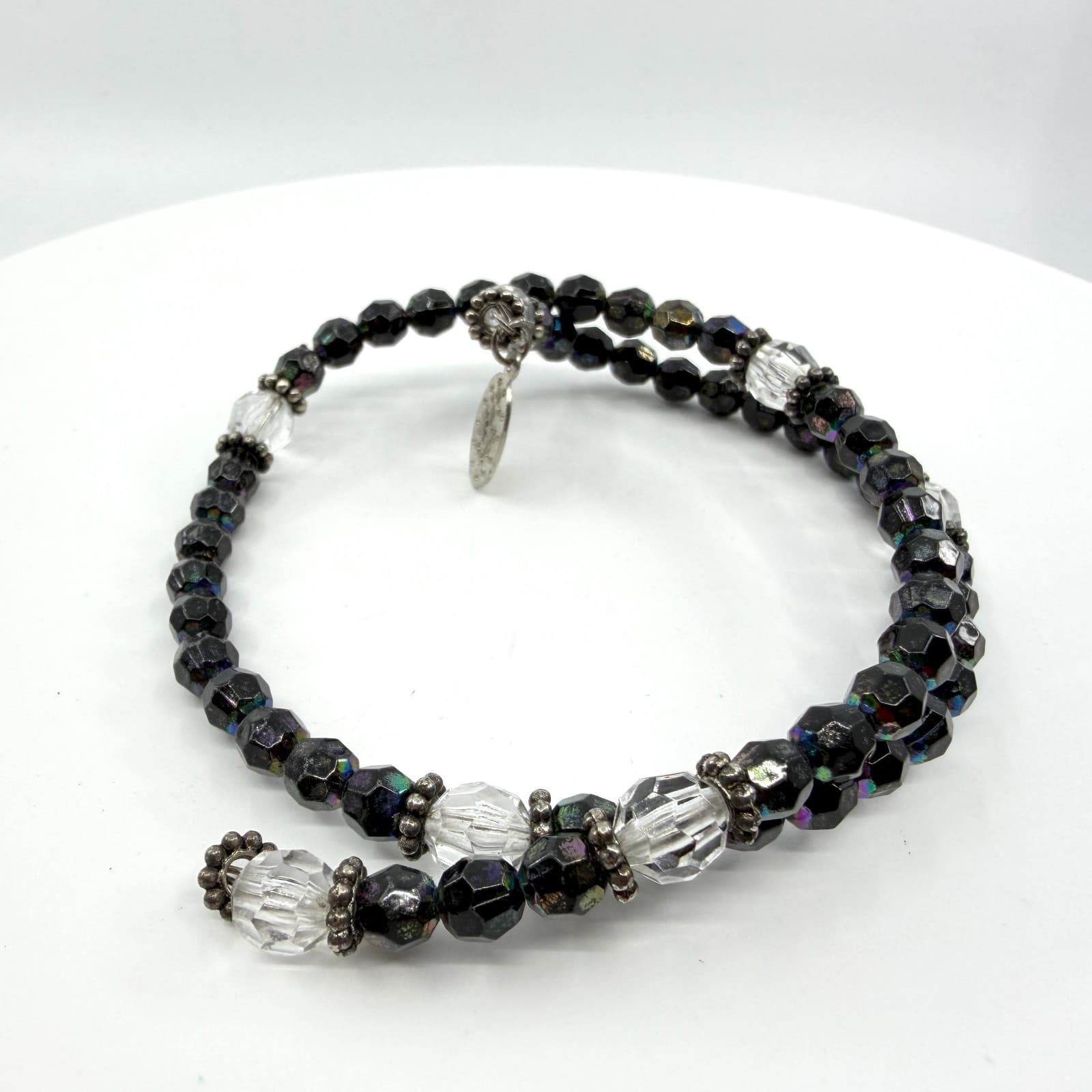 Gothic Black Iridescent Wrap Bracelet Celestial Beaded Crystal Statement Gift - Thumbnail 2