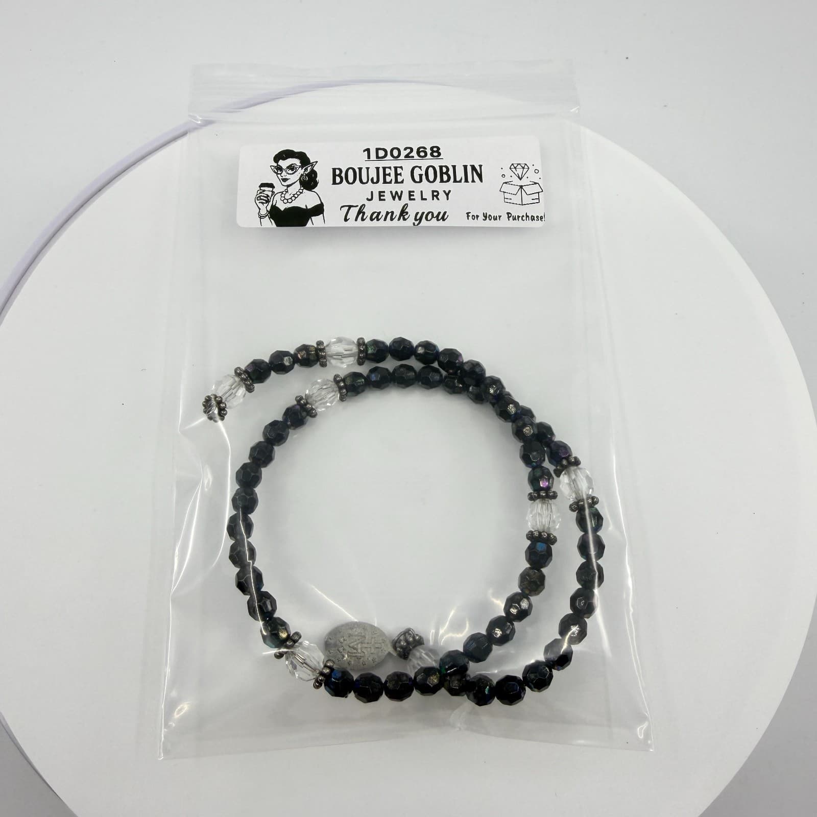 Gothic Black Iridescent Wrap Bracelet Celestial Beaded Crystal Statement Gift - Thumbnail 9