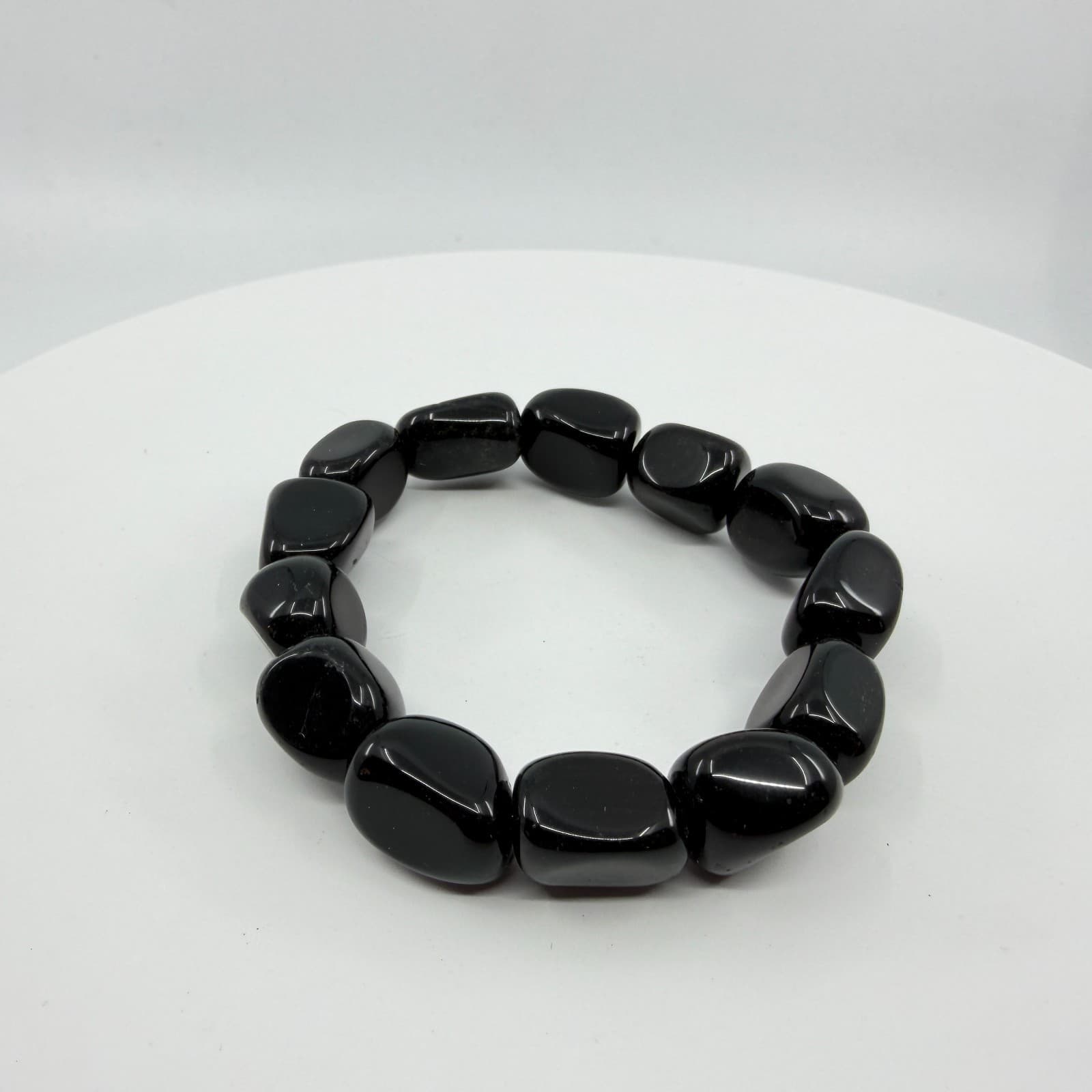 Gothic Black Onyx Obsidian Nugget Stretch Bracelet Chunky Statement Gift Classic - Thumbnail 2