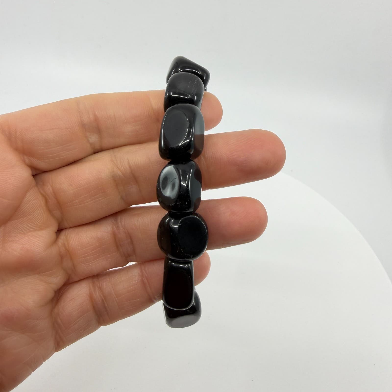 Gothic Black Onyx Obsidian Nugget Stretch Bracelet Chunky Statement Gift Classic - Thumbnail 6