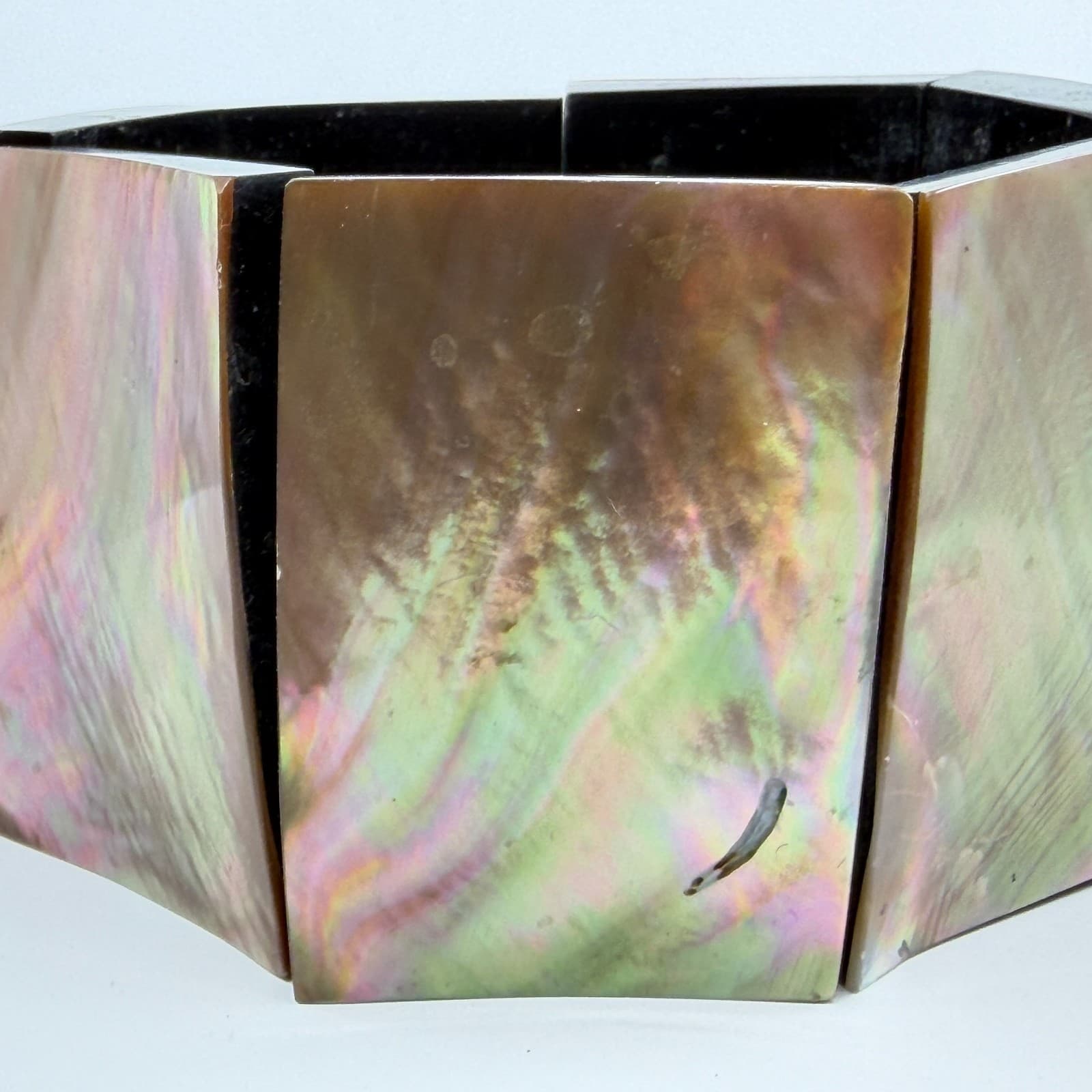 90s Chunky Mother of Pearl Stretch Bracelet Statement Iridescent Abalone Boho - Thumbnail 4