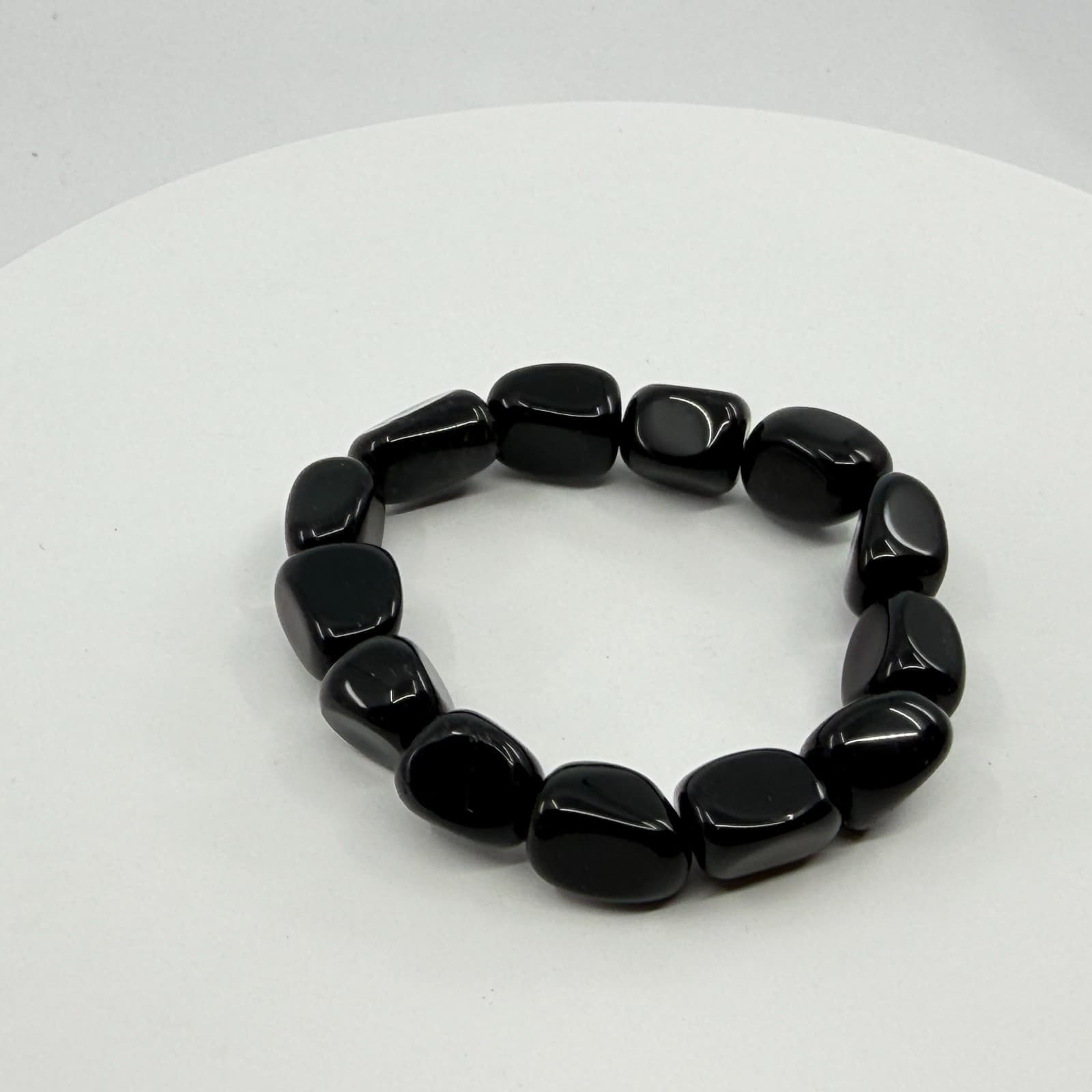 Gothic Black Onyx Obsidian Nugget Stretch Bracelet Chunky Statement Gift Classic - Thumbnail 5