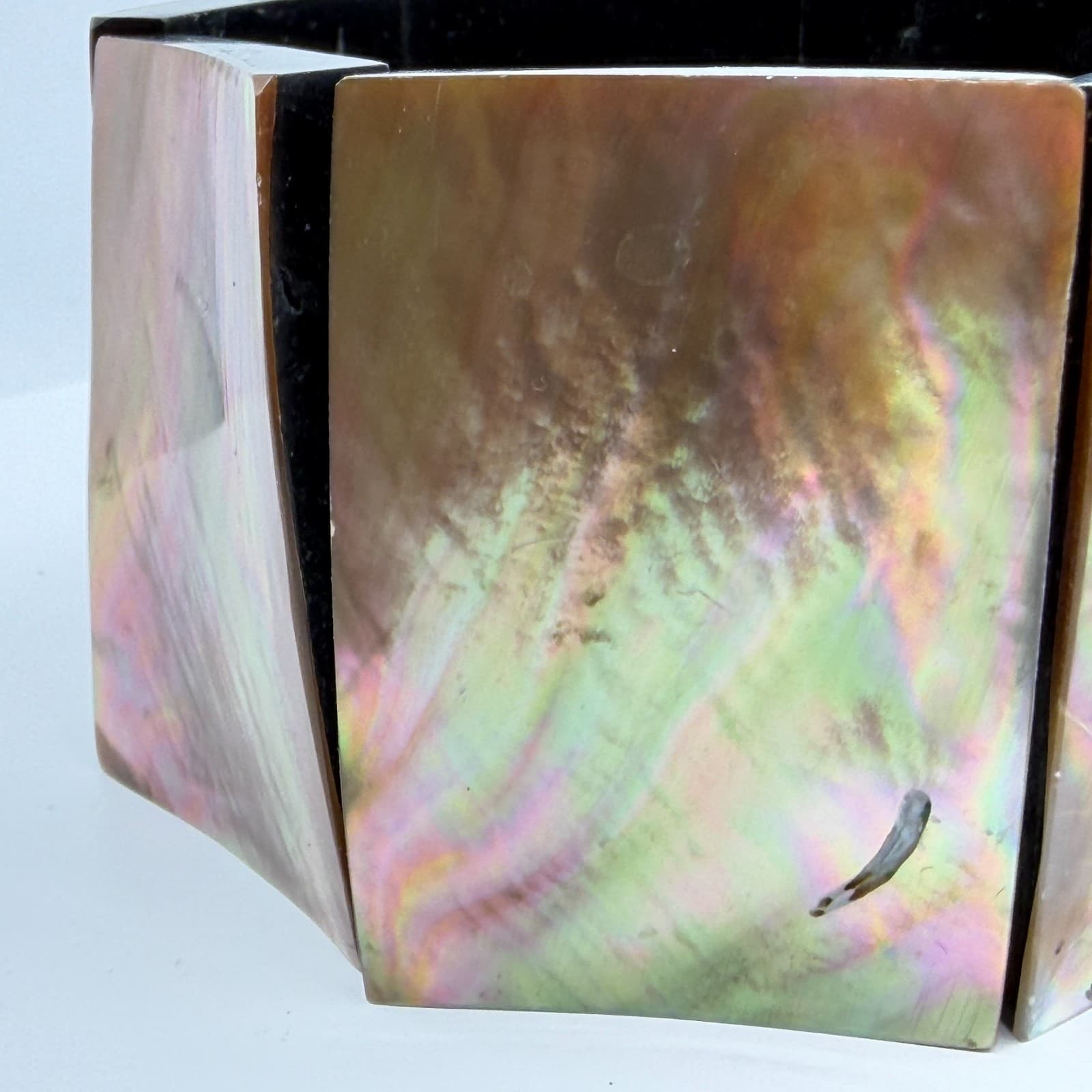 90s Chunky Mother of Pearl Stretch Bracelet Statement Iridescent Abalone Boho - Thumbnail 5