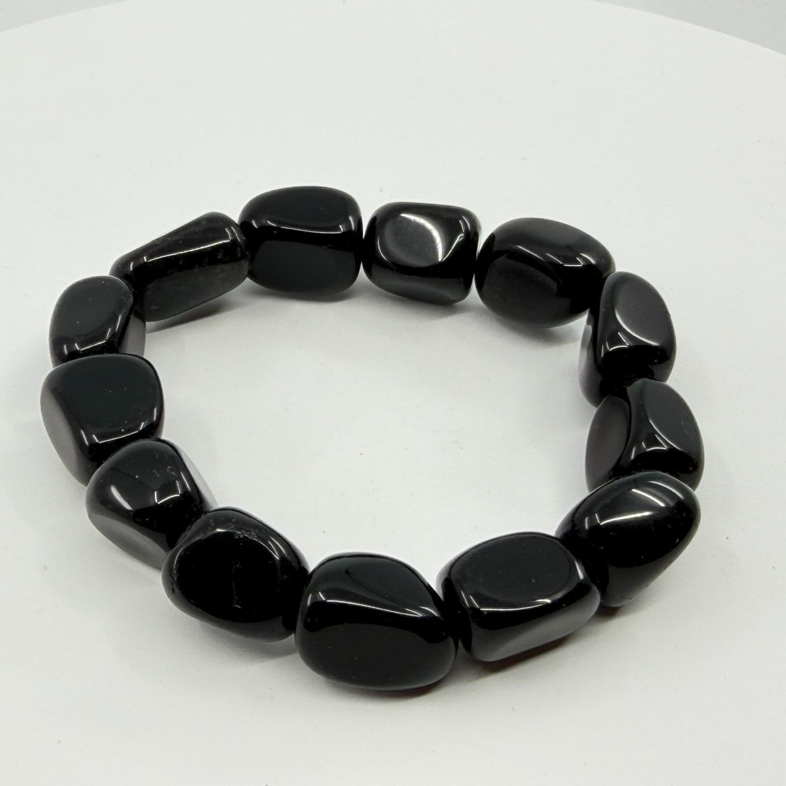 Gothic Black Onyx Obsidian Nugget Stretch Bracelet Chunky Statement Gift Classic - Thumbnail 4