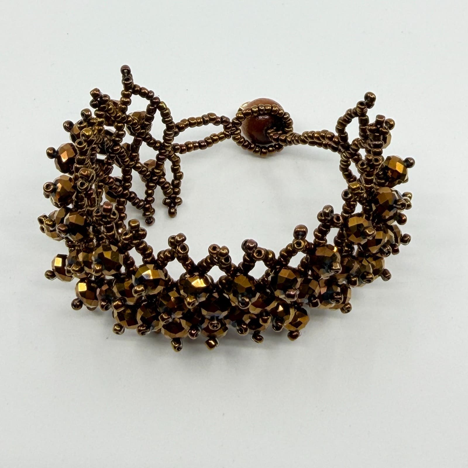 Boho Bronze Tone Beaded Cuff Bracelet Statement Chunky Layering Cottagecore Gift - Thumbnail 3