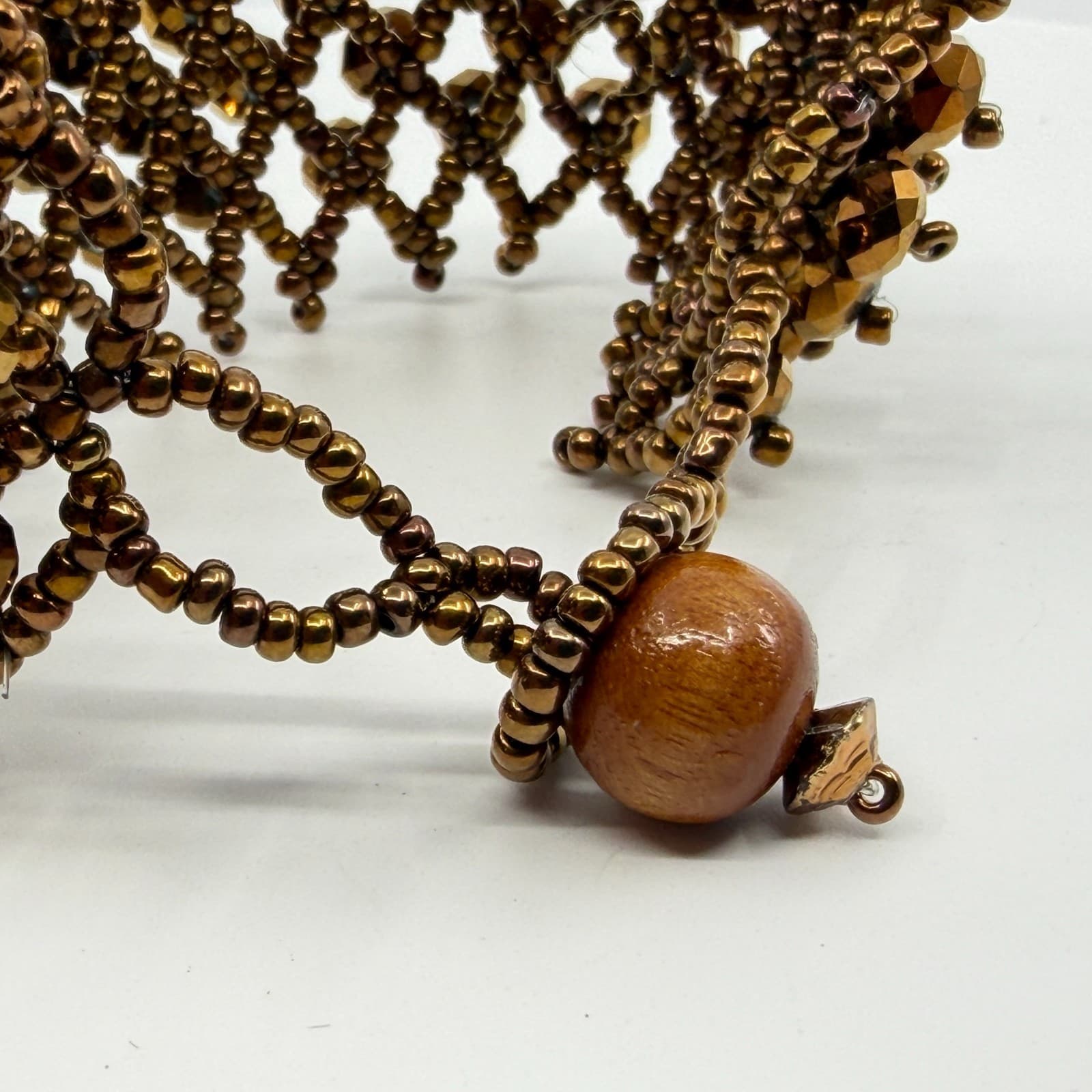 Boho Bronze Tone Beaded Cuff Bracelet Statement Chunky Layering Cottagecore Gift - Thumbnail 6