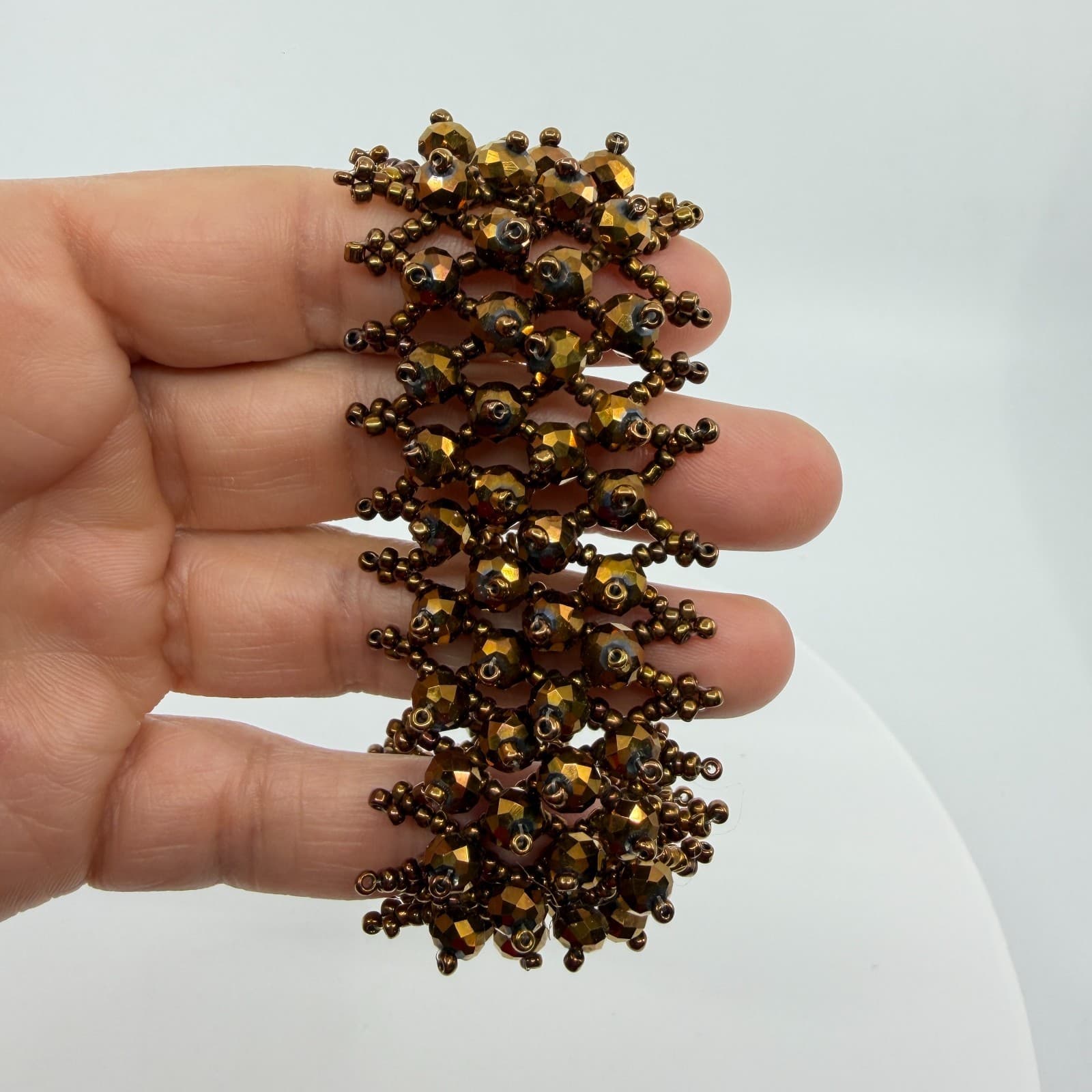 Boho Bronze Tone Beaded Cuff Bracelet Statement Chunky Layering Cottagecore Gift - Thumbnail 8