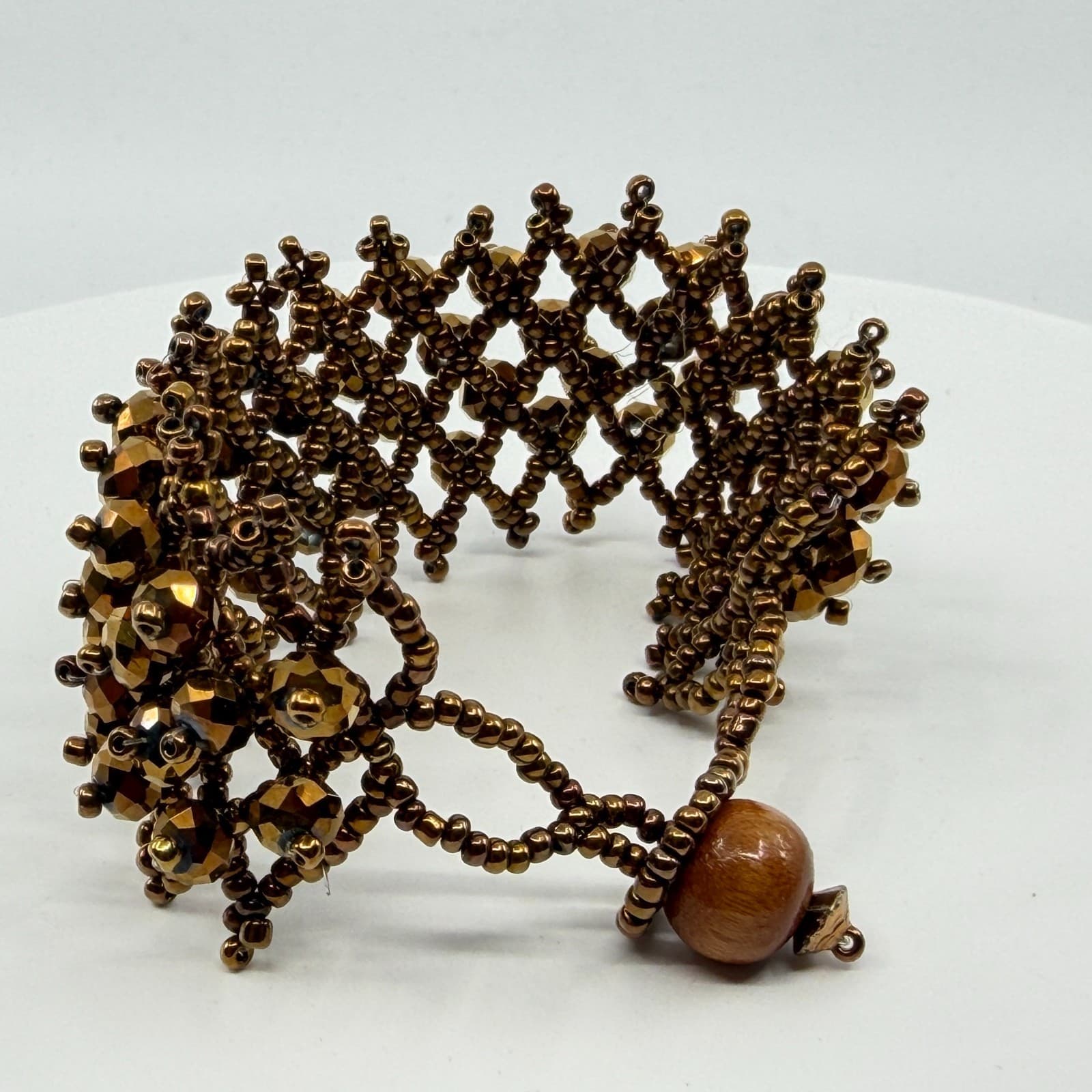 Boho Bronze Tone Beaded Cuff Bracelet Statement Chunky Layering Cottagecore Gift - Thumbnail 5