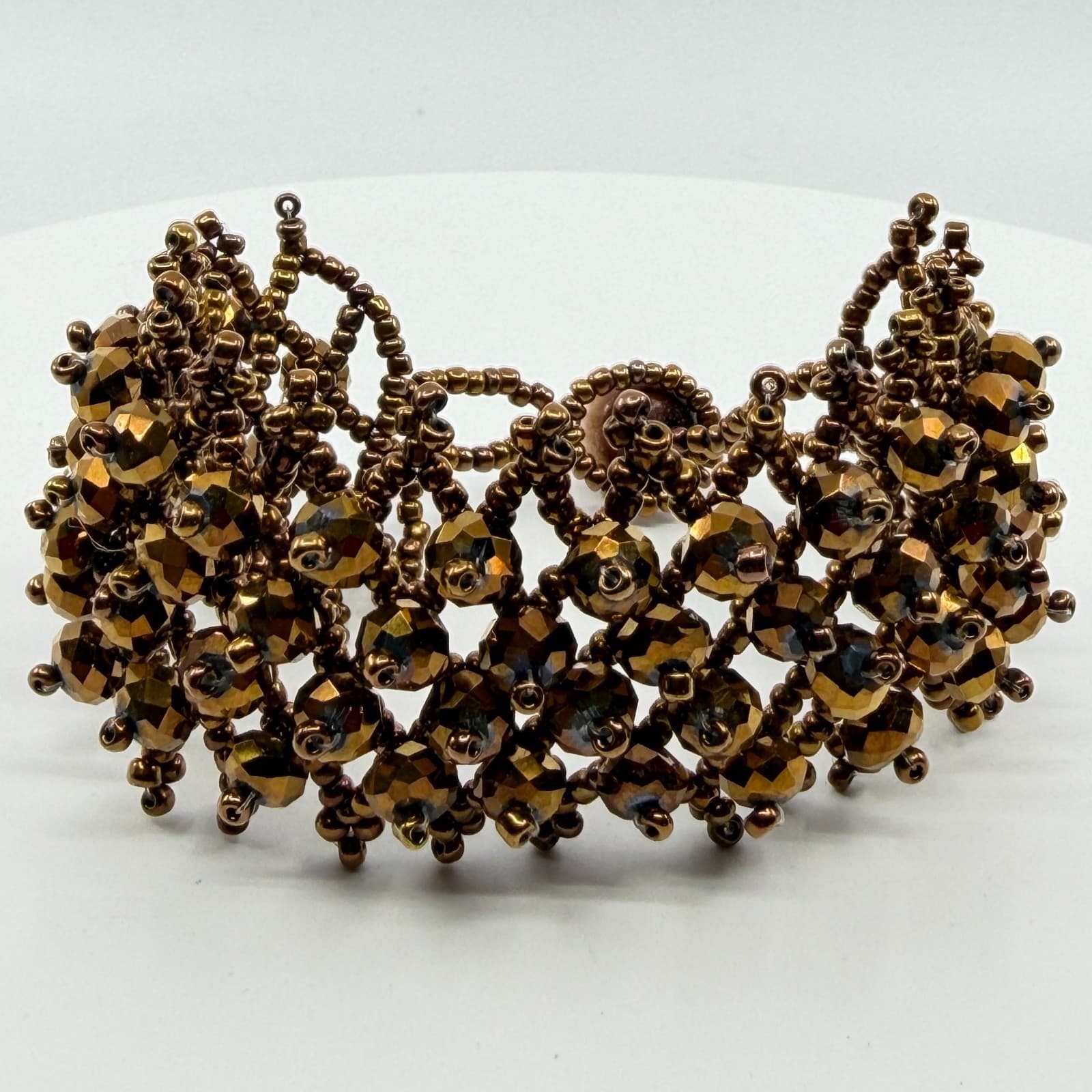 Boho Bronze Tone Beaded Cuff Bracelet Statement Chunky Layering Cottagecore Gift - Thumbnail 2