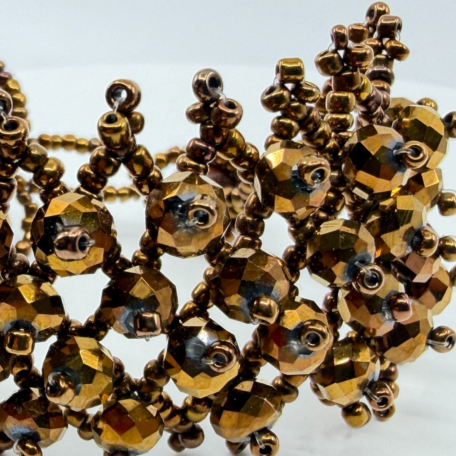 Boho Bronze Tone Beaded Cuff Bracelet Statement Chunky Layering Cottagecore Gift - Thumbnail 4