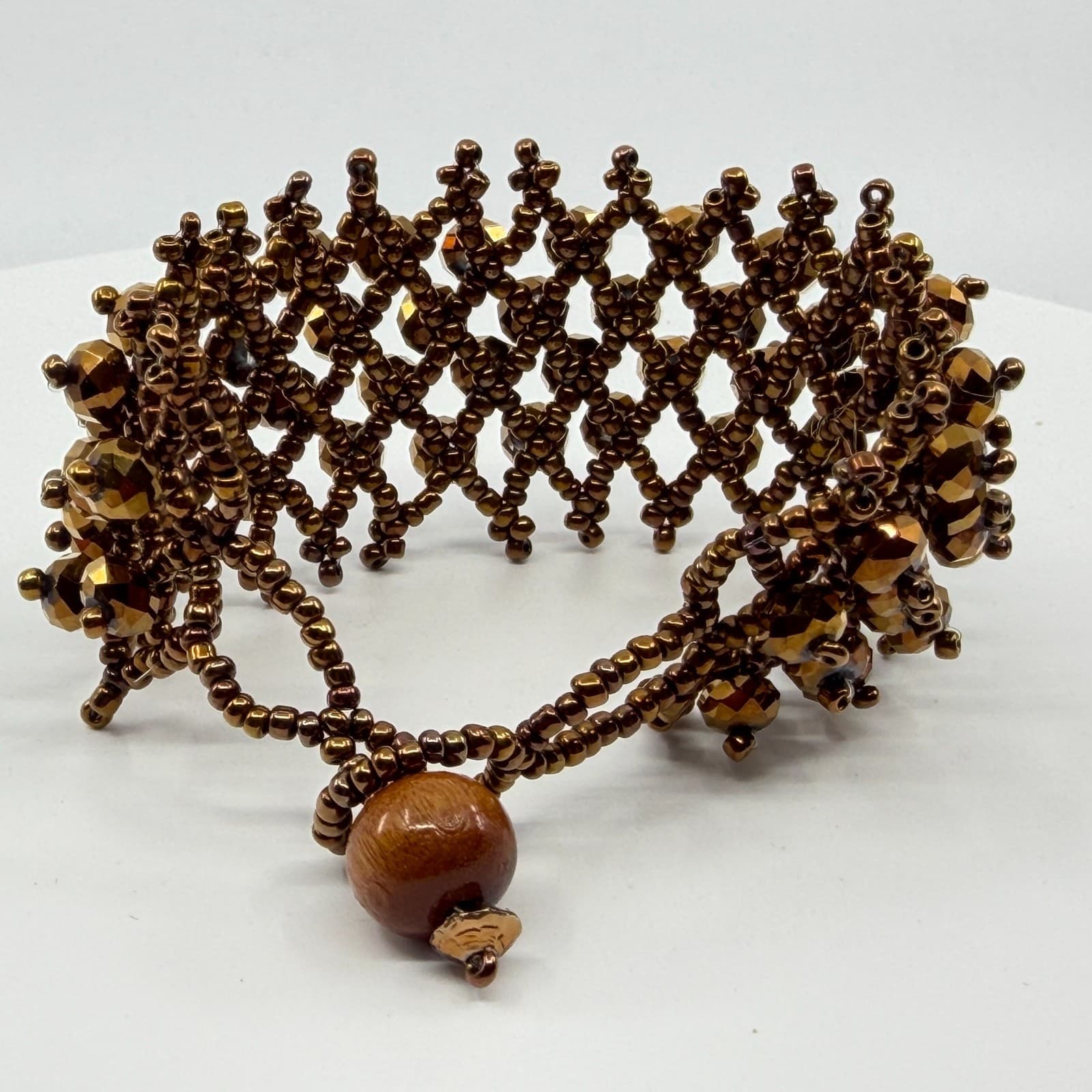 Boho Bronze Tone Beaded Cuff Bracelet Statement Chunky Layering Cottagecore Gift - Thumbnail 7