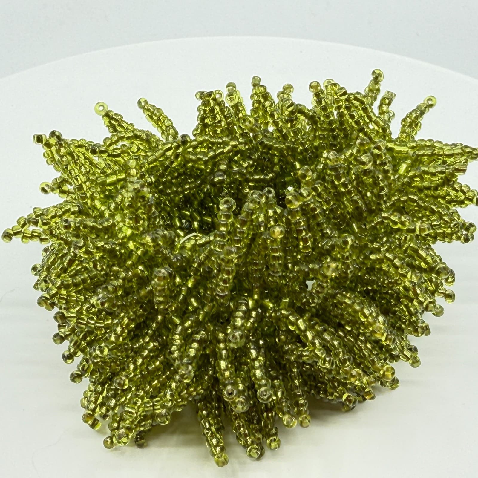 Chunky Olive Green Seed Bead Shag Bracelet Statement Boho Festival Layering Gift - Thumbnail 3