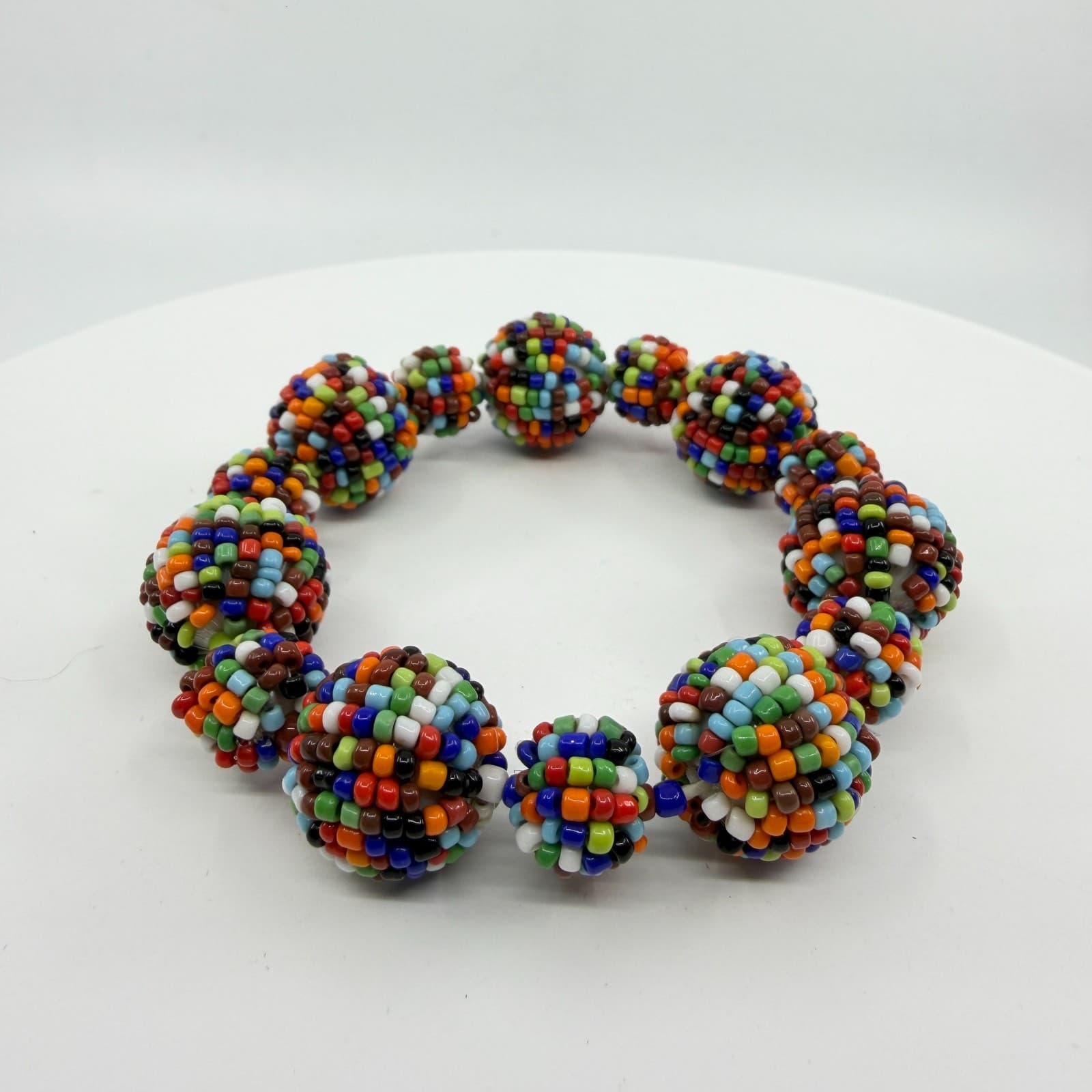 Boho Multi Color Seed Bead Ball Stretch Bracelet Statement Festival Gift Y2K - Thumbnail 4