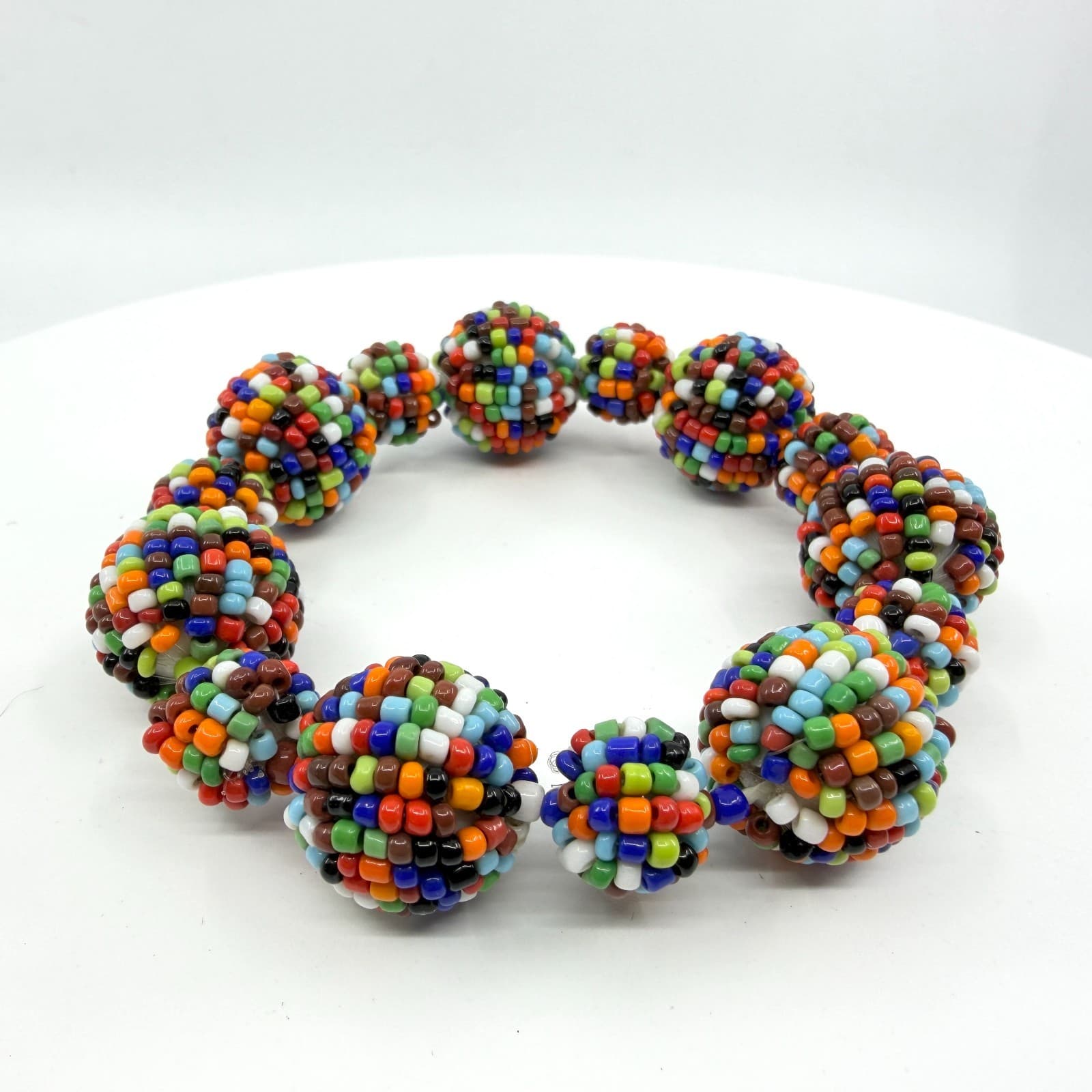 Boho Multi Color Seed Bead Ball Stretch Bracelet Statement Festival Gift Y2K - Thumbnail 3