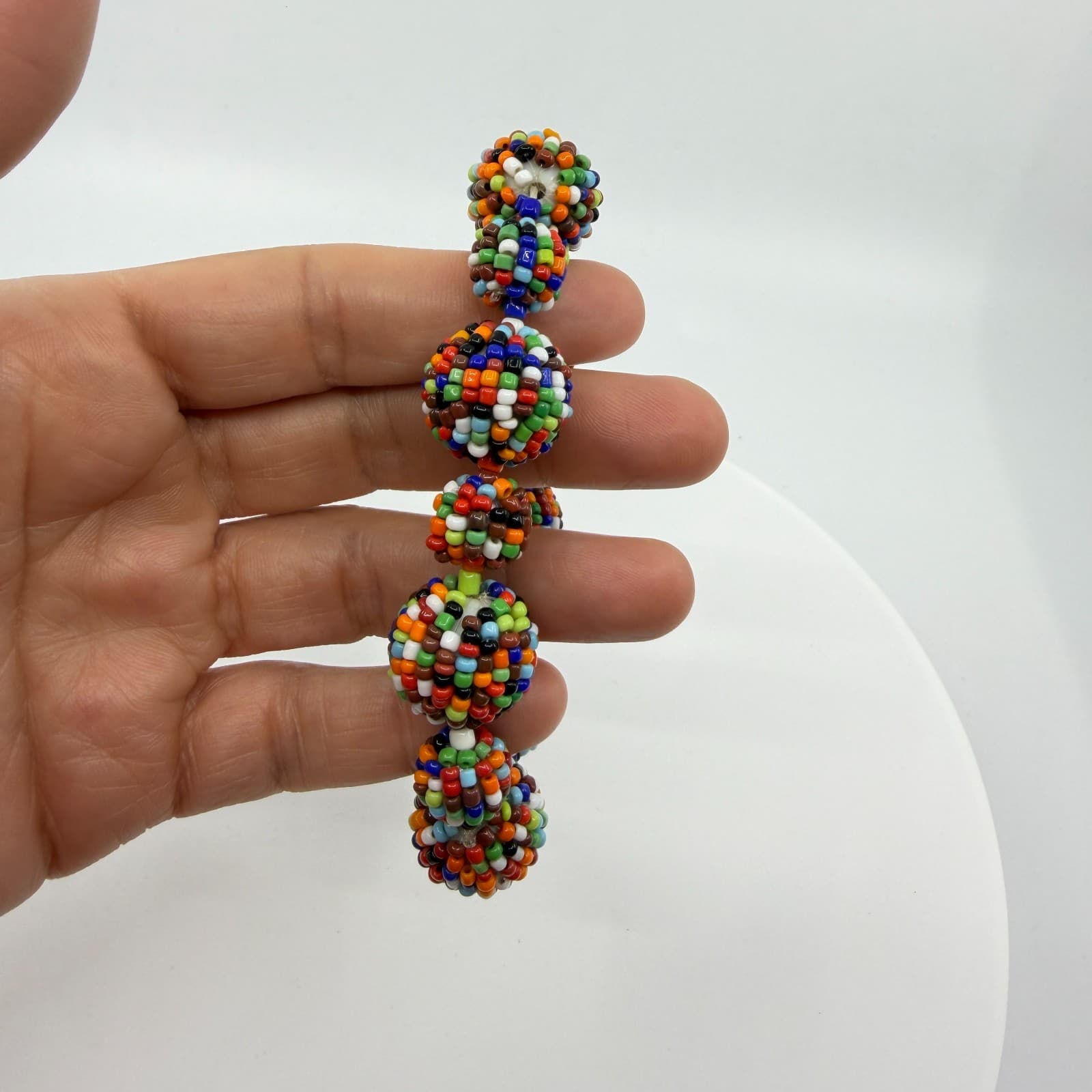 Boho Multi Color Seed Bead Ball Stretch Bracelet Statement Festival Gift Y2K - Thumbnail 2