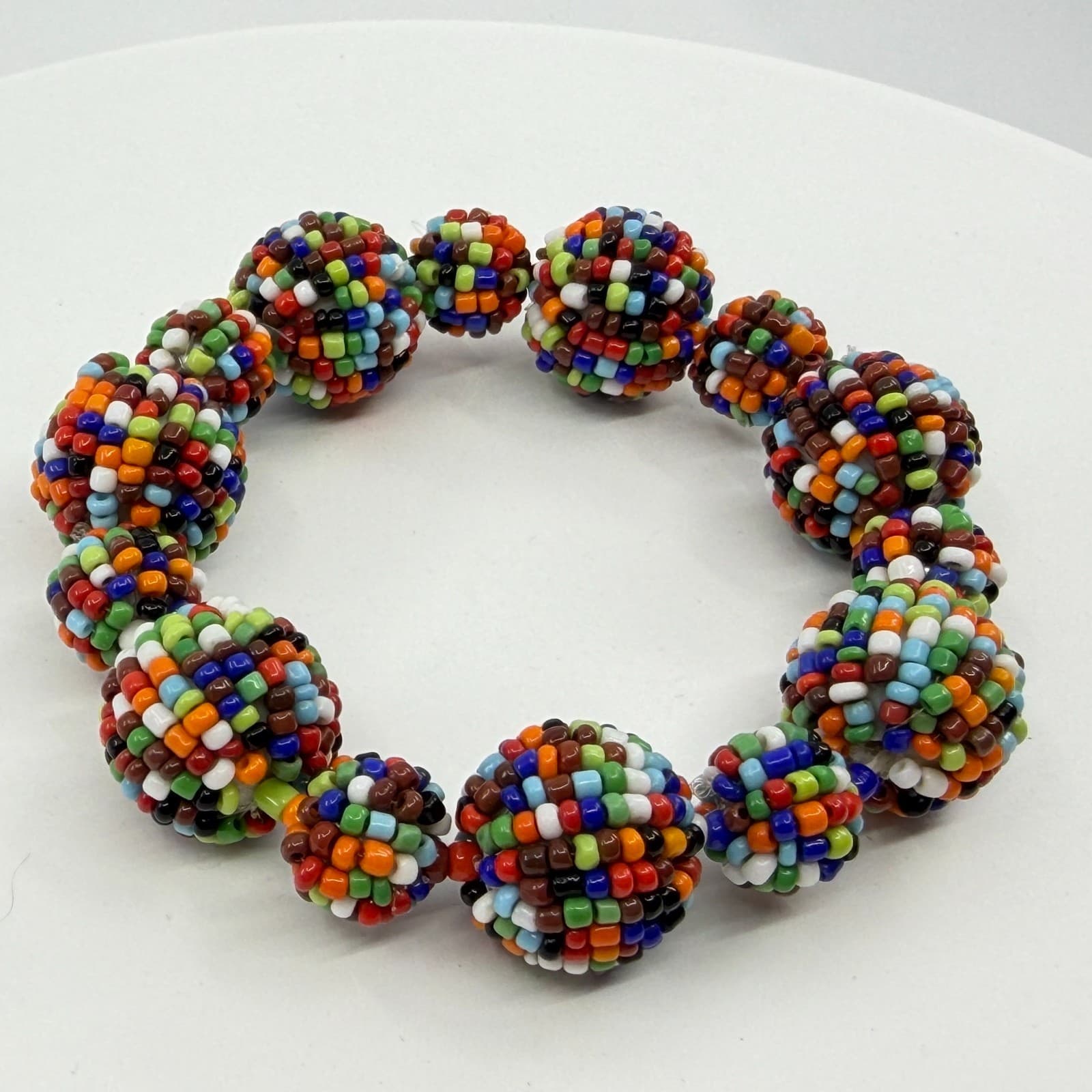 Boho Multi Color Seed Bead Ball Stretch Bracelet Statement Festival Gift Y2K - Thumbnail 6