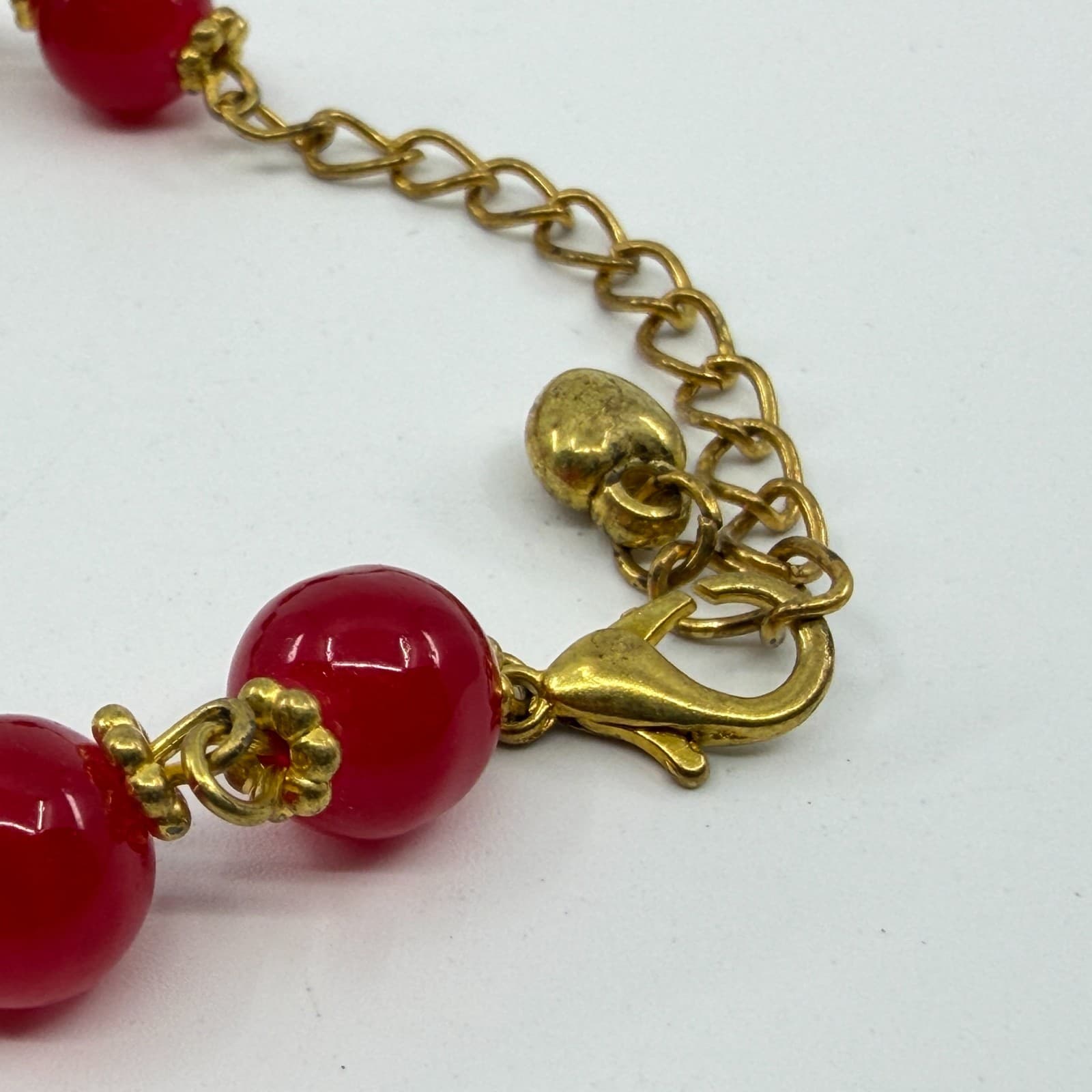Red Agate Jade Carved Bunny Charm Bracelet Gold Tone Chinese New Year Gift - Thumbnail 6