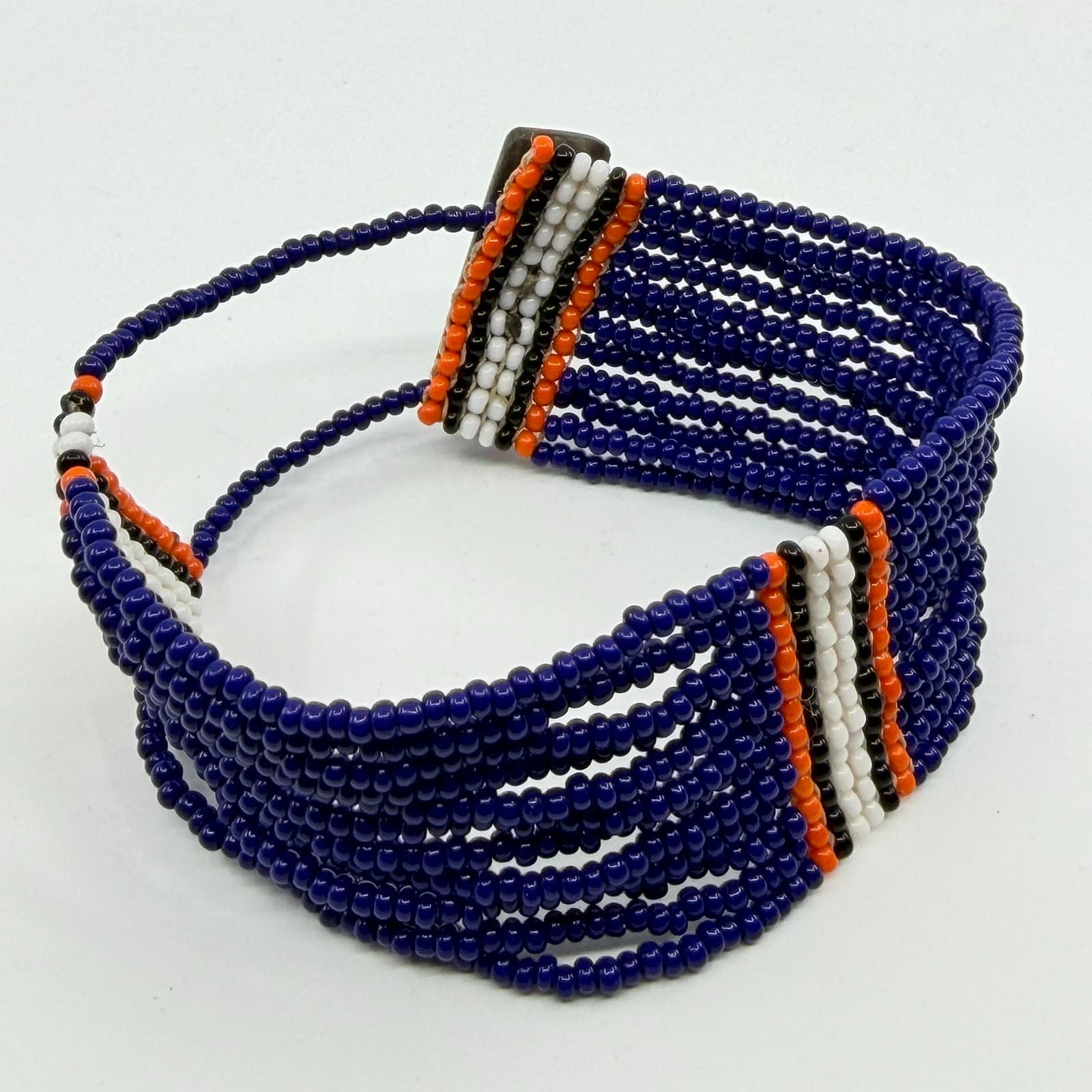 Boho Multi Strand Seed Bead Cuff Bracelet Cobalt Blue Statement Stacked Festival - Thumbnail 5
