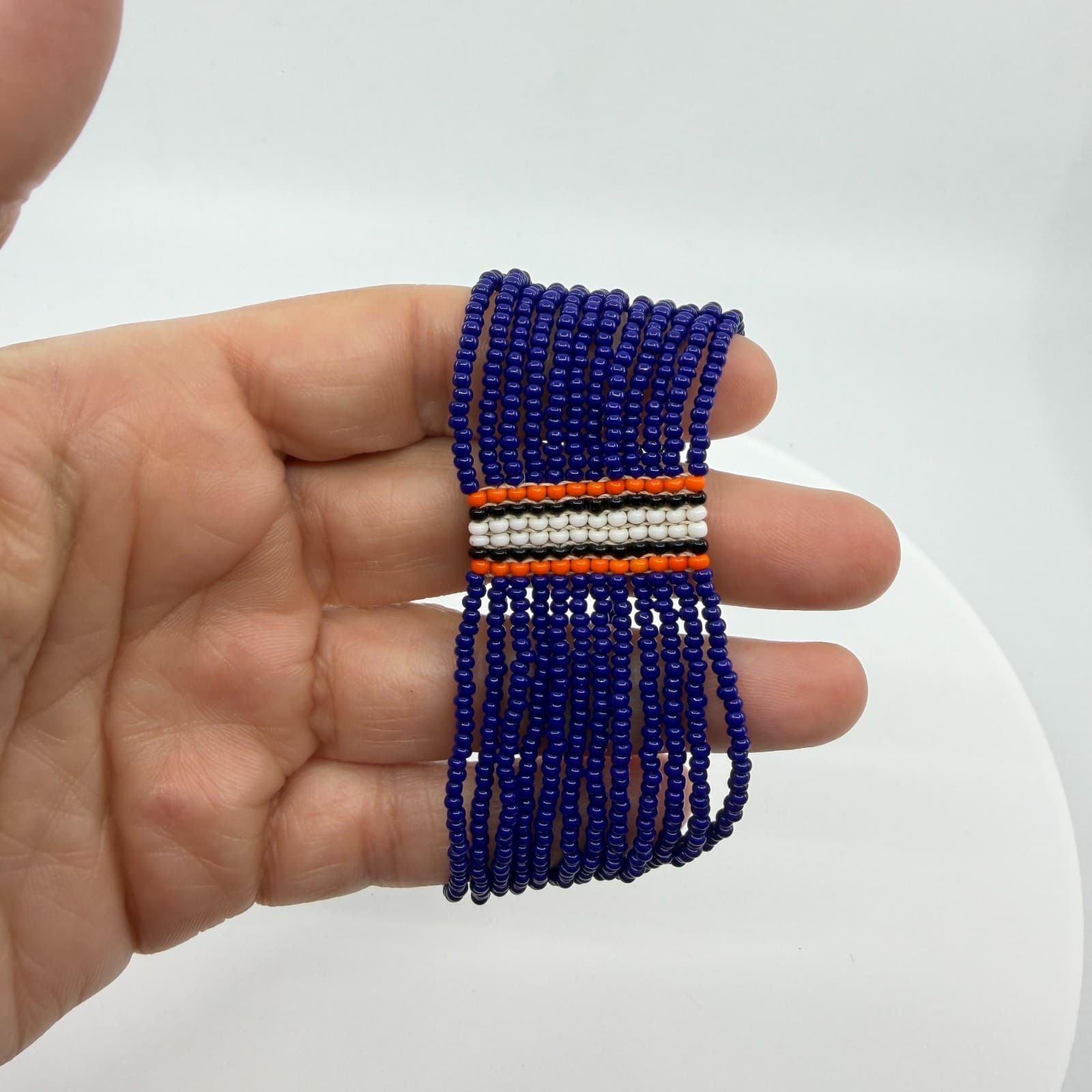 Boho Multi Strand Seed Bead Cuff Bracelet Cobalt Blue Statement Stacked Festival - Thumbnail 8