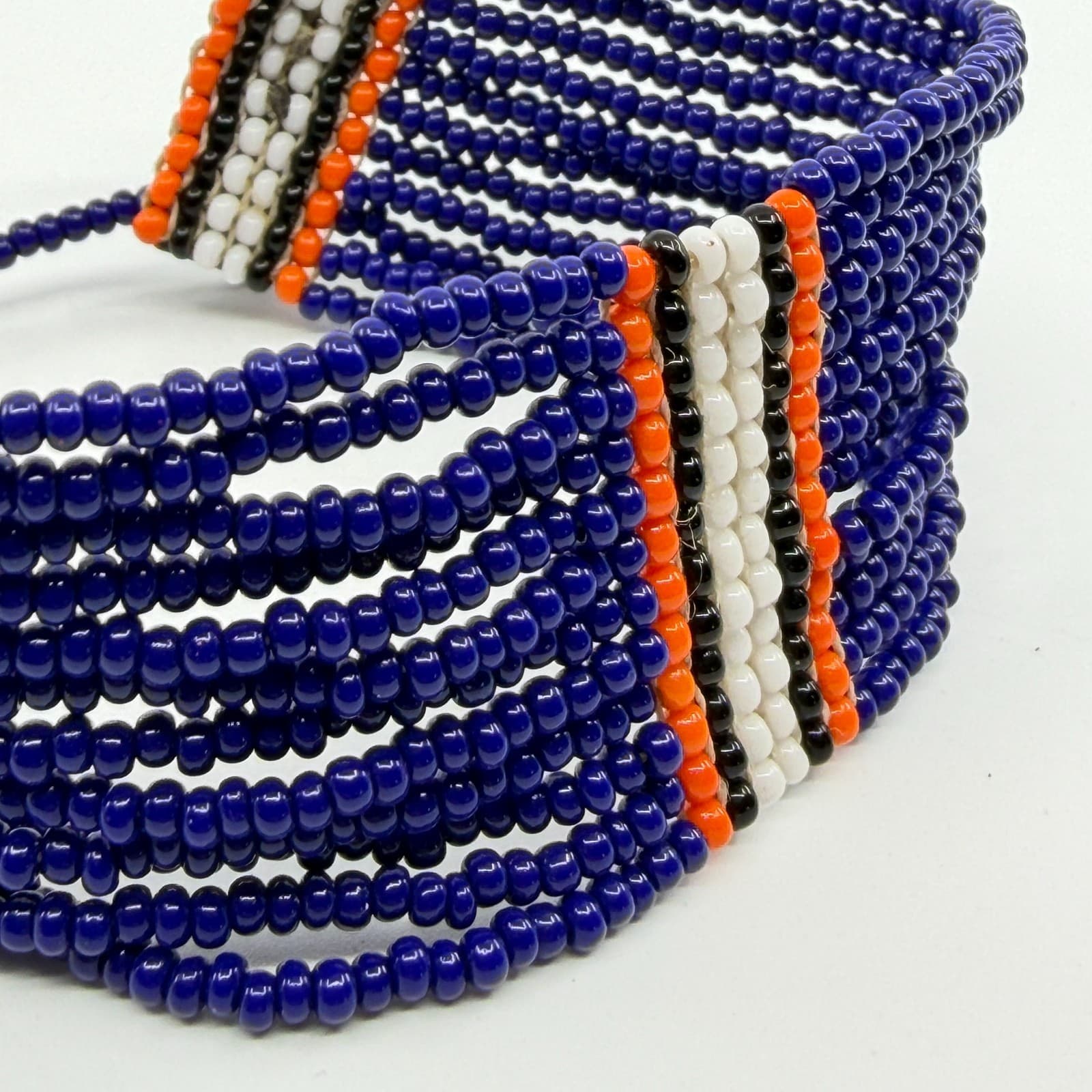Boho Multi Strand Seed Bead Cuff Bracelet Cobalt Blue Statement Stacked Festival - Thumbnail 4